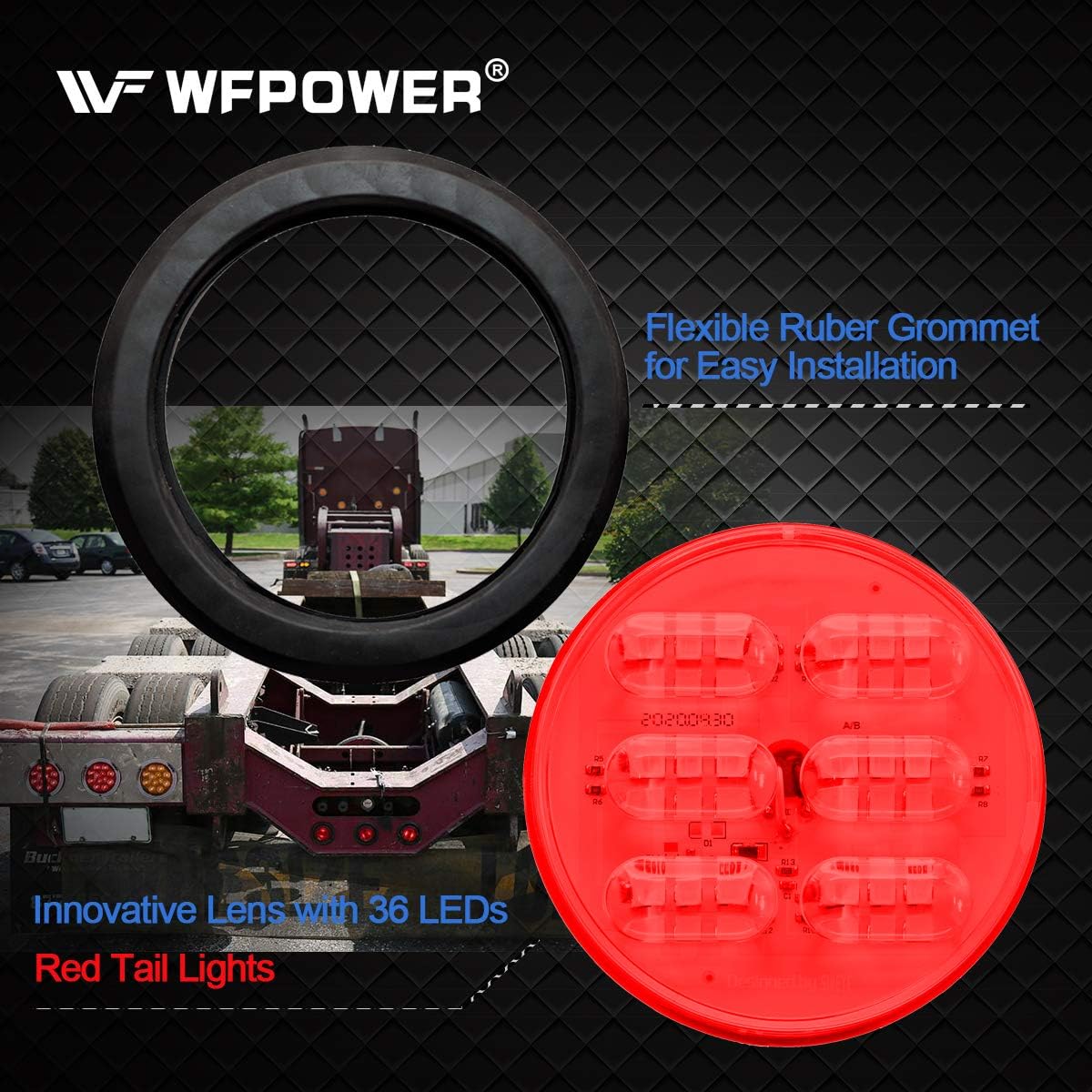 WFPOWER 4Pcs 4 Inch Round Led Trailer Tail Lights Kit, 2 Pack Red + 2 Pack Amber LED Waterproof Grommet 4" Brake Parking Turn Tail Marker Trailer Lights for Truck RV Boat UTE UTV 12V 24V