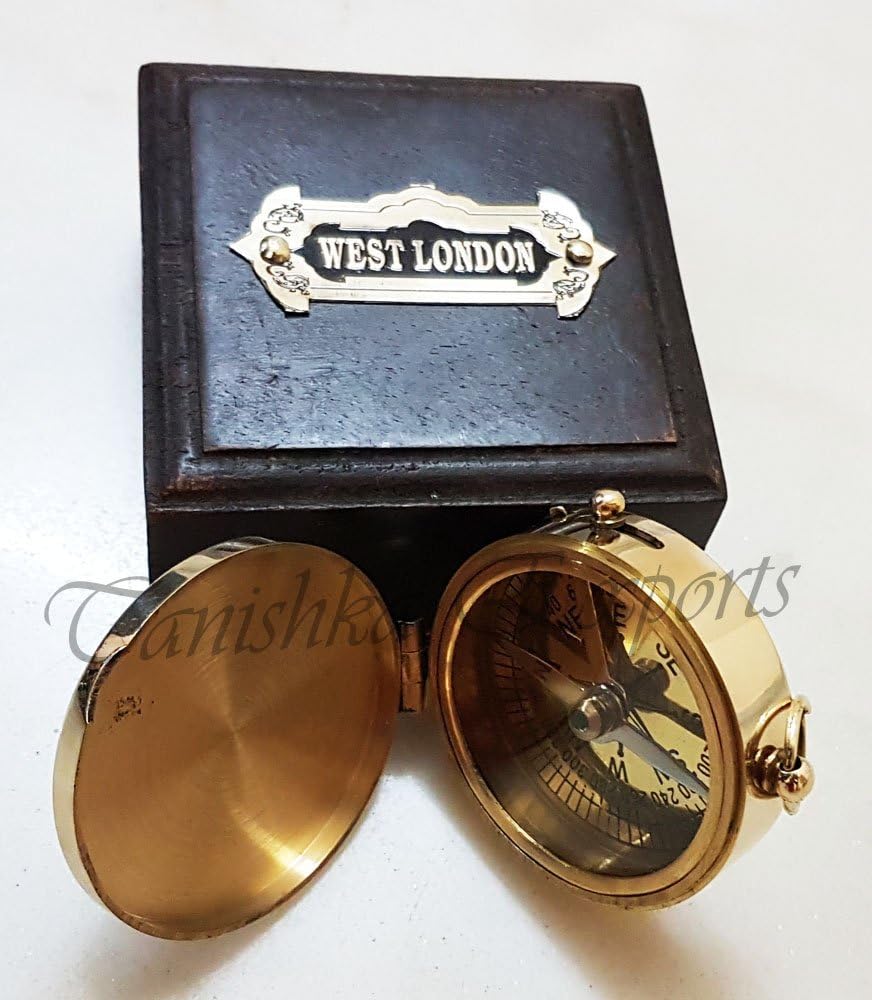 Nautical Brass Compass Pocket Compass With Box Marine Push Button Compass