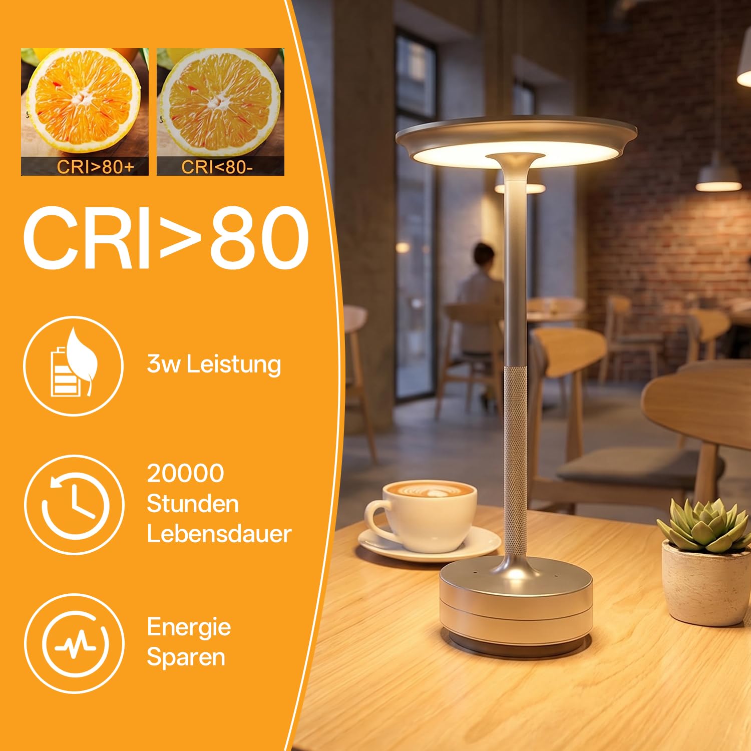 Gresonic 2er led akku tischleuchte nachttischlampe–tischlampe Silber per Touch dimmbar, lampe akku mit USB,tischlampe akku für modernes Wohnzimmer, Schlafzimmer Außenbereich vintage tischlampe