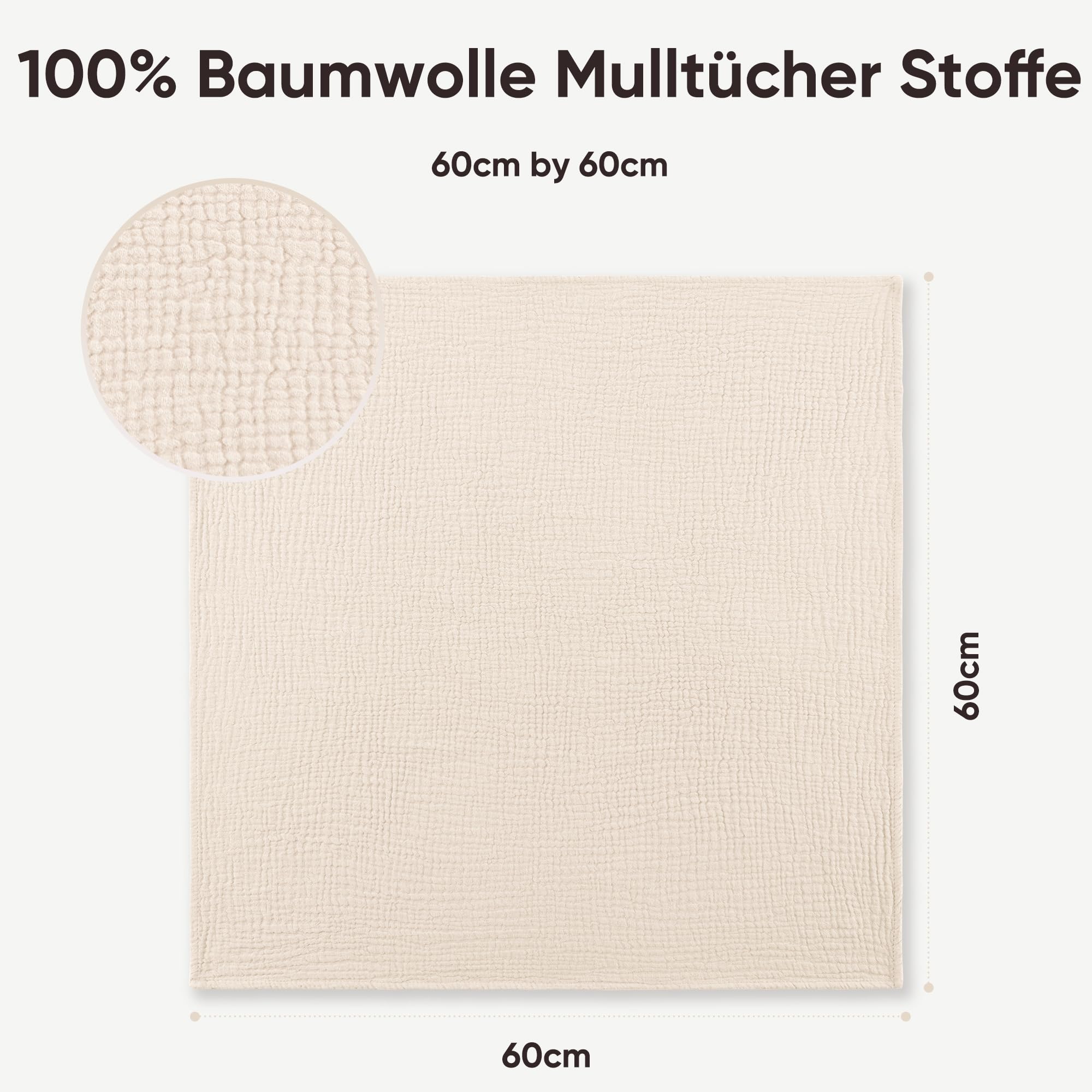 bearmoss Panni in mollettone per neonati, 100% cotone, morbidi panni in mussola traspiranti ed estremamente assorbenti, per panni di garza assorbenti, 3 pezzi, 60 x 60 cm (color albicocca)