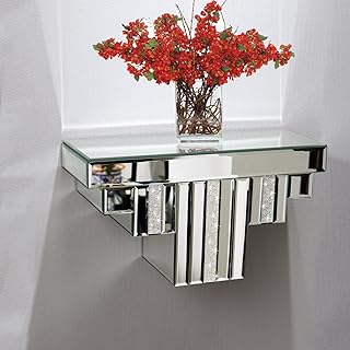 Mirrored Floating Wall Shelf, Silver Mirror Crushed Diamond Decorative W...