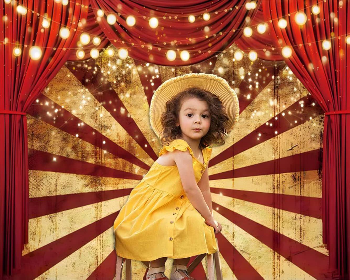 Zirkus Party Hintergrund – Golden Glitter & Rote Streifen – 2,1 X 1,5 M – Für Karneval, Halloween, Geburtstag