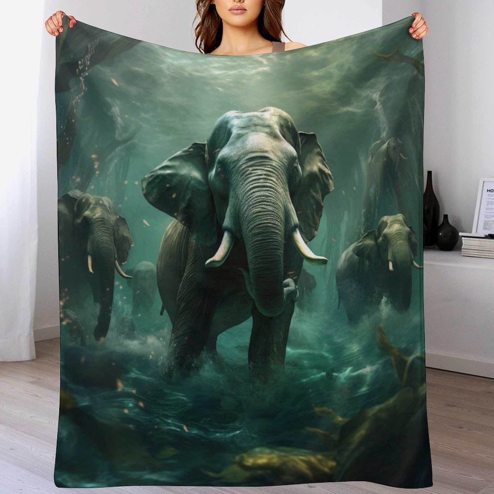 Couverture polaire éléphants plaid flanelle douce et chaude pour lit adulte 140x180