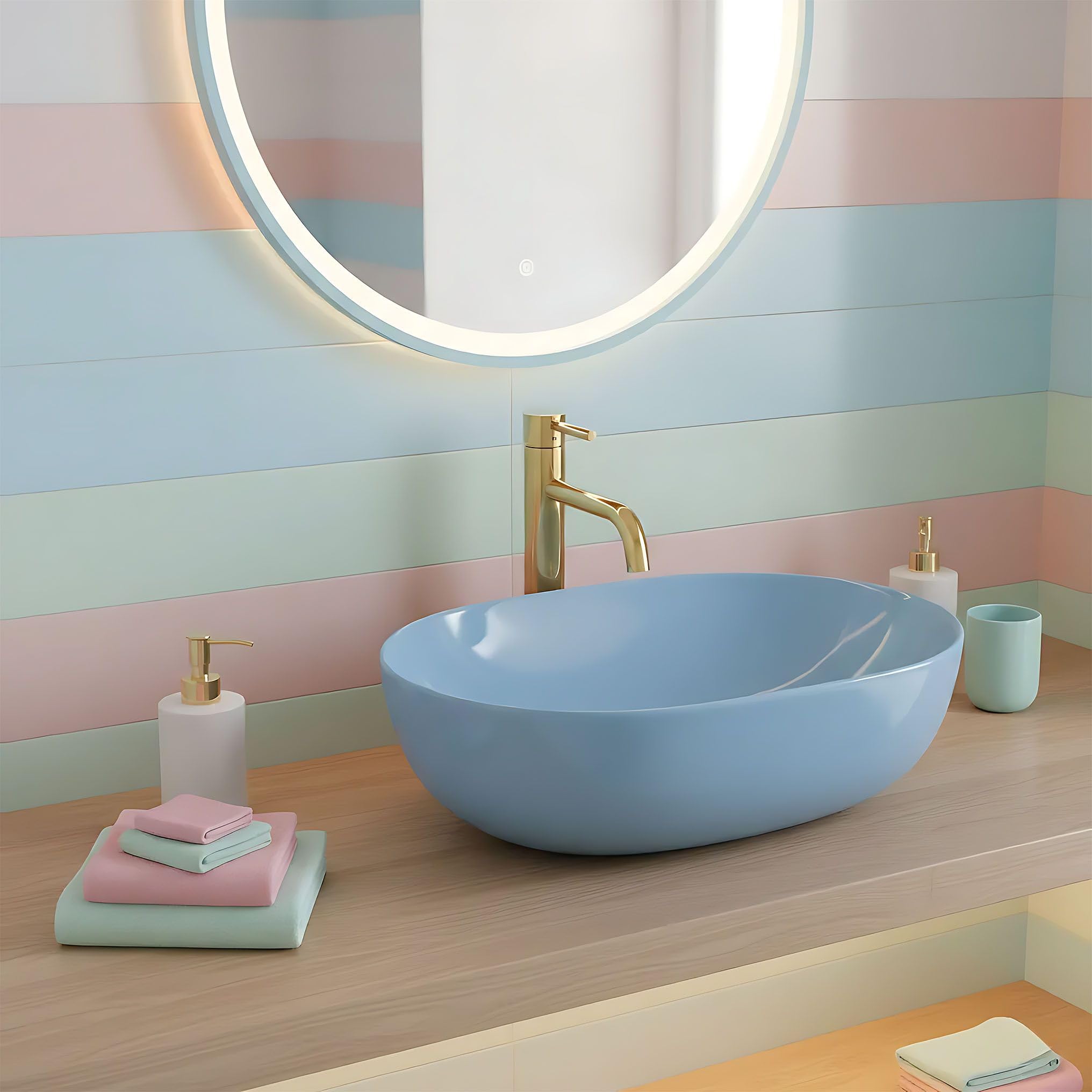 Lavabo Sobre Encimera Rea Lisa Azul