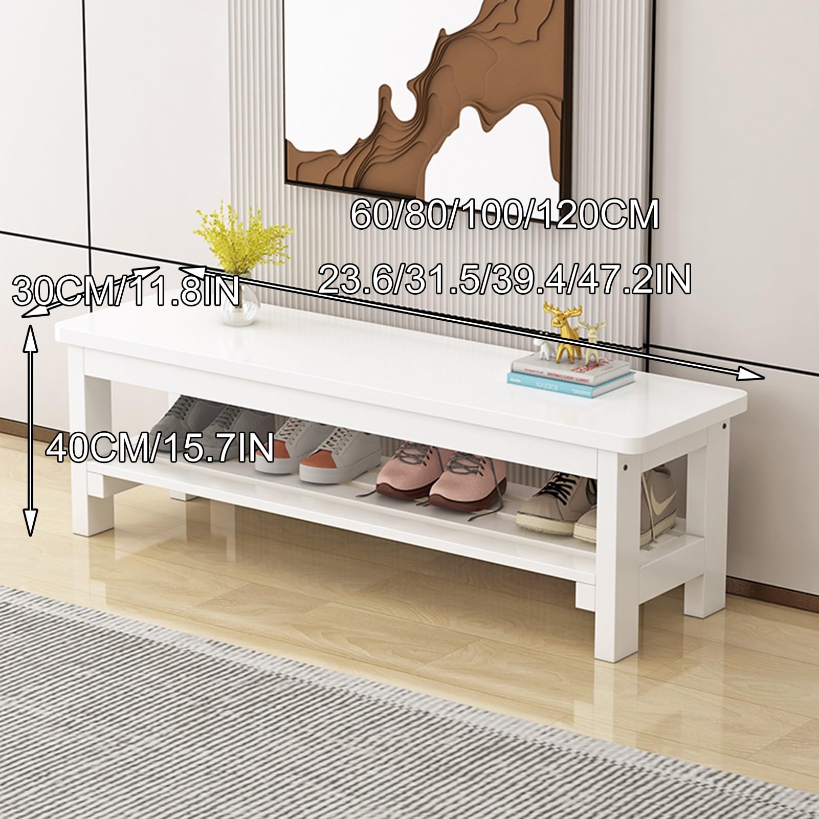 Solid Wood Shoe Bench Entryway Storage Seat with Shoe Rack Versatile Furniture for Bedroom Living Room Hallway Bathroom (60cm/23.6in)