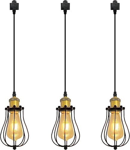 Miniatura 16 de Kiven H-System - Lámpara colgante de pista, estilo retro, diseño de loft vintage, lámpara de techo colgante de jaula de cesta negra, accesorio de 3