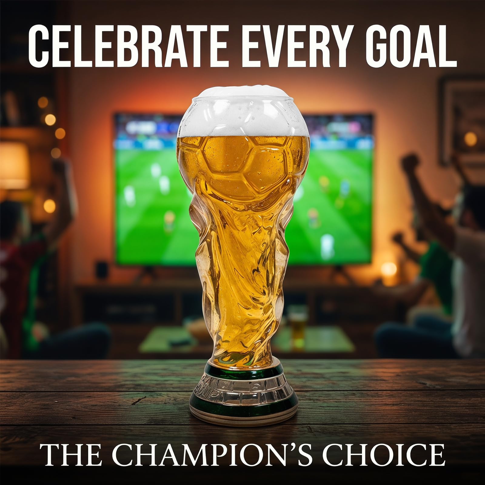 Boccale da birra da 480 ml, per la Coppa del Mondo di calcio, per birra, cocktail, bevande, feste di calcio (calcio, trasparente)