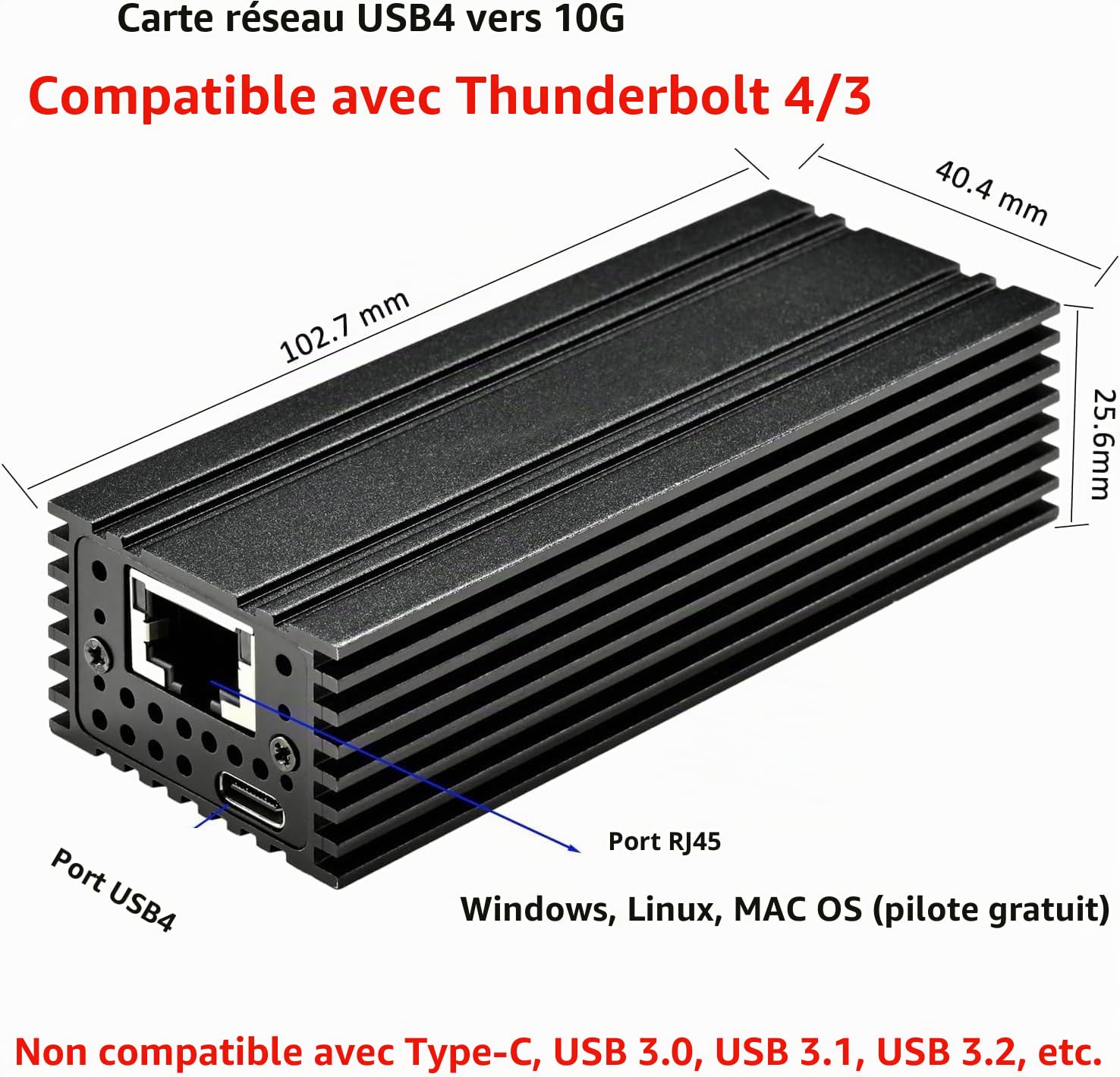 IO Crest Adaptateur Ethernet USB 4.0 Type C 10G, pour connexions réseau Haute Vitesse, Port RJ45 Compatible avec 10 GB/s, 5 GB/s, 2,5 GB/s, 1 Gbit/s et 100 MB/s Base-T