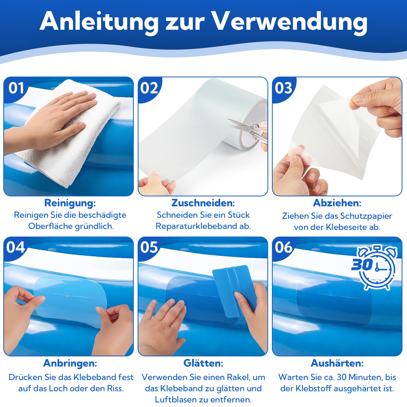 AVAKY Parches Piscina 10cmX350cm, PVC Parches para Piscinas con Agua, Parche Piscina bajo Agua Transparente para Liner Piscina, Lona de Piscina, Cama de Agua，Colchon Hinchable — view 7