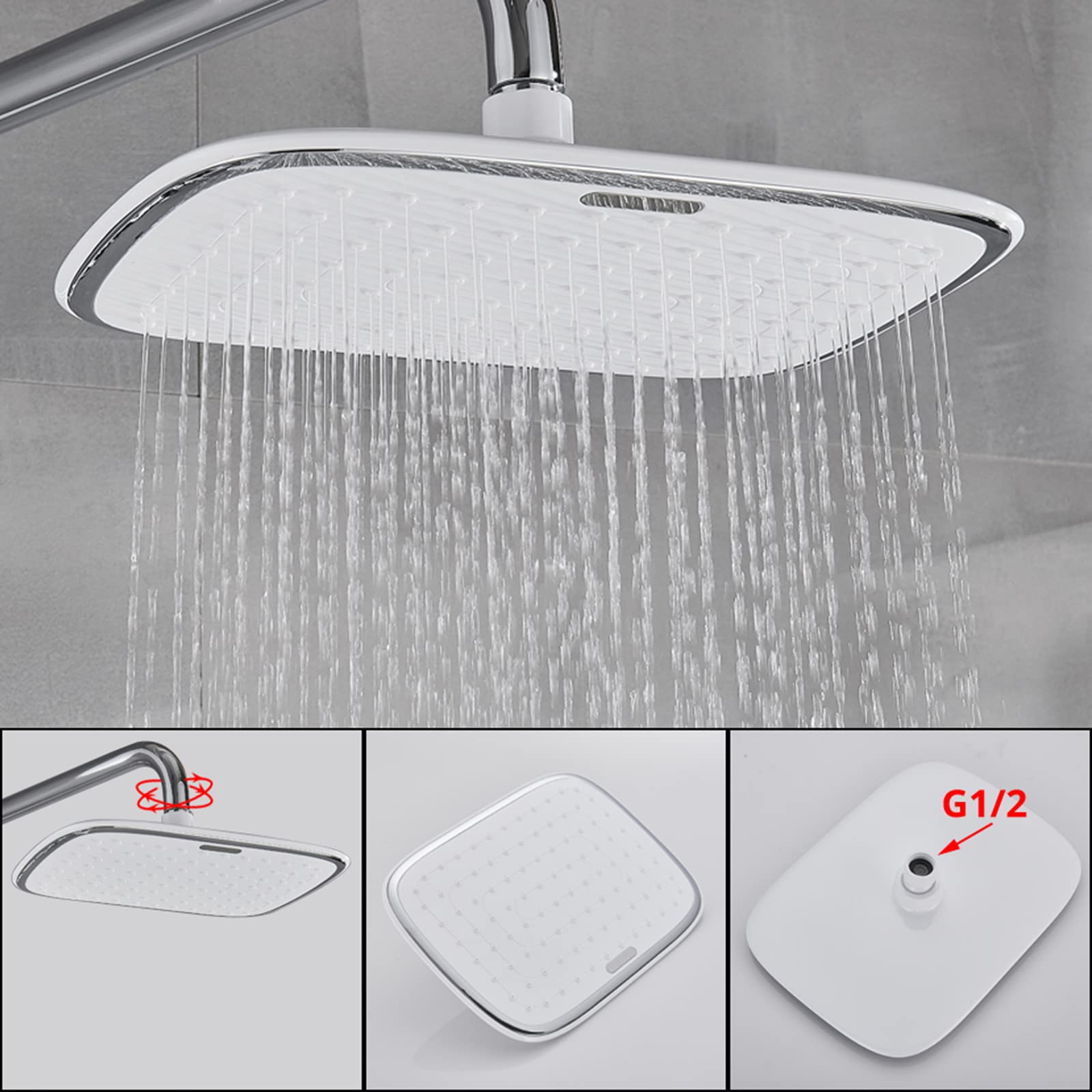 alcachofa de Ducha Cabezal de Ducha Tipo Lluvia de 25 × 19 cm y Columna de Ducha expuesta con Ducha de Mano de 2 Funciones, fácil instalación, Cromado (Cromo(Matte Black)