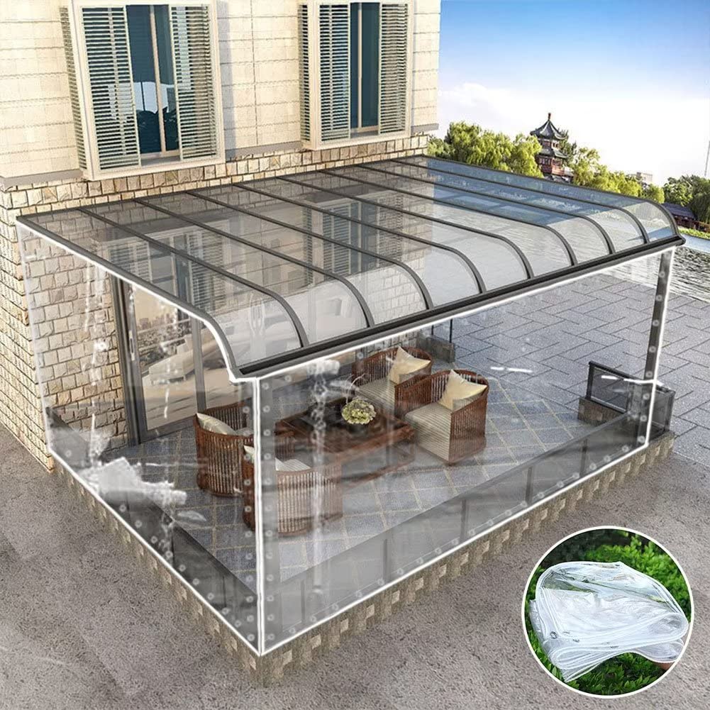 Heavy Duty Waterproof PVC Transparent Tarpaulin 2.5m x 3.2m Clear Vinyl Tarp Cover 0.35mm Thick AntiAging Insulation Ideal for Awning Canopy Patio Enclosure Durable and Weatherproof Glass Ta