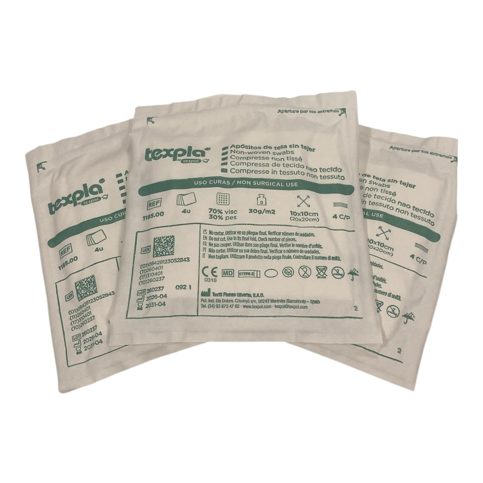 Texpla - Texpol Gasas TNT Estériles 10x10 cm 4 Capas Caja 250 Sobres