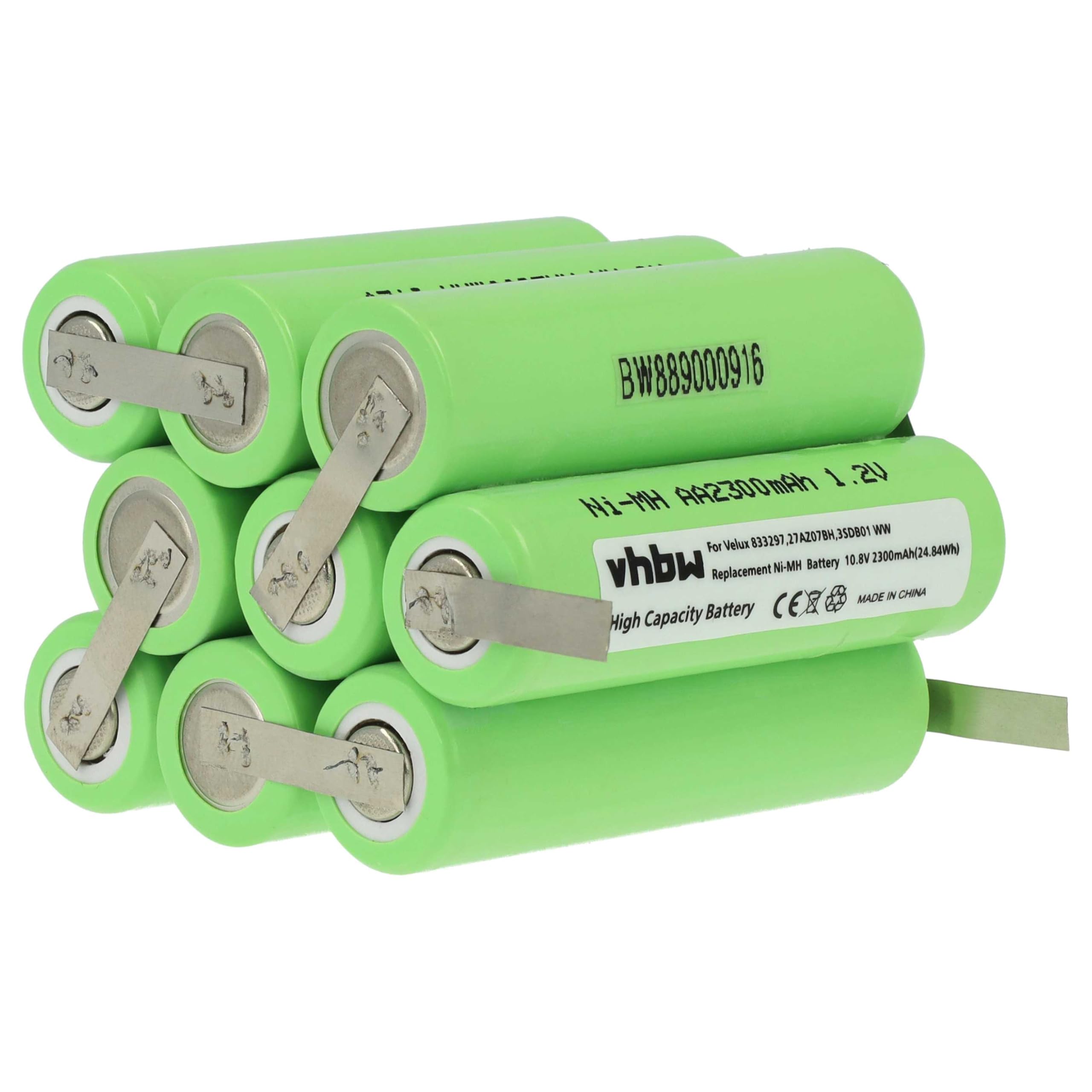 vhbw Akku Ersatz für 27AZ07BH, 3SD B01 WW, 833297 für Dachfensterrollladen (2300mAh, 10,8V, NiMH)