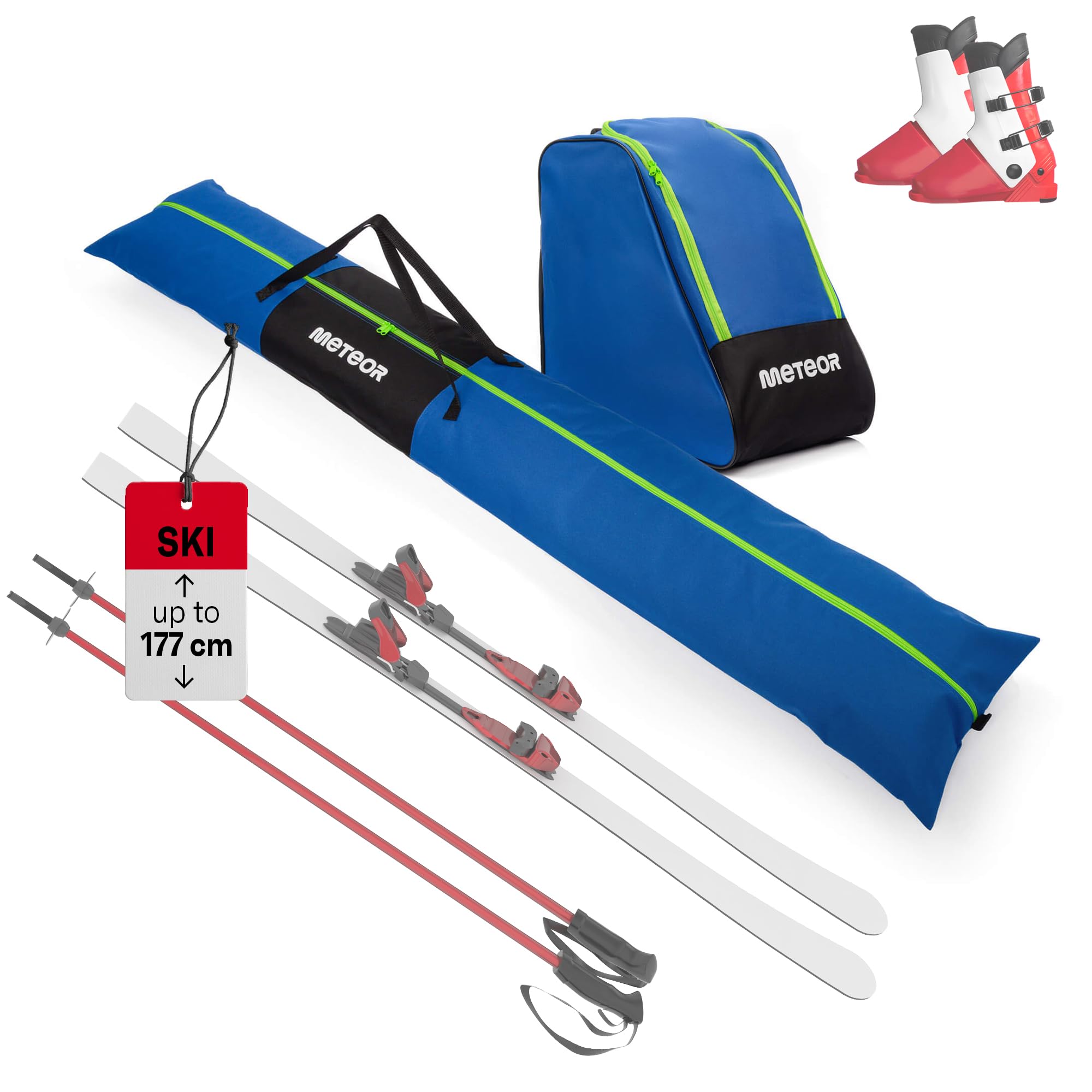 meteor Skitasche Set - Skisack 177 cm & Belüftete Skischuhtasche - Wasserabweisend, Perfekt für Wintersport und Skiurlaub - Komplettes Set