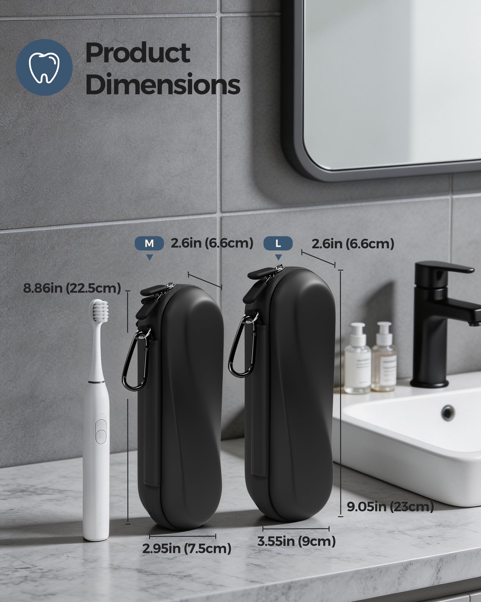 ProCase 歯ブラシケース 携帯用 旅行用 防水ハードケース Oral-B Philips対応 - ブラック（L） | 電動歯ブラシケース,アクセサリー収納付き,多機能,軽量,耐久性,持ち運び便利,出張や旅行に