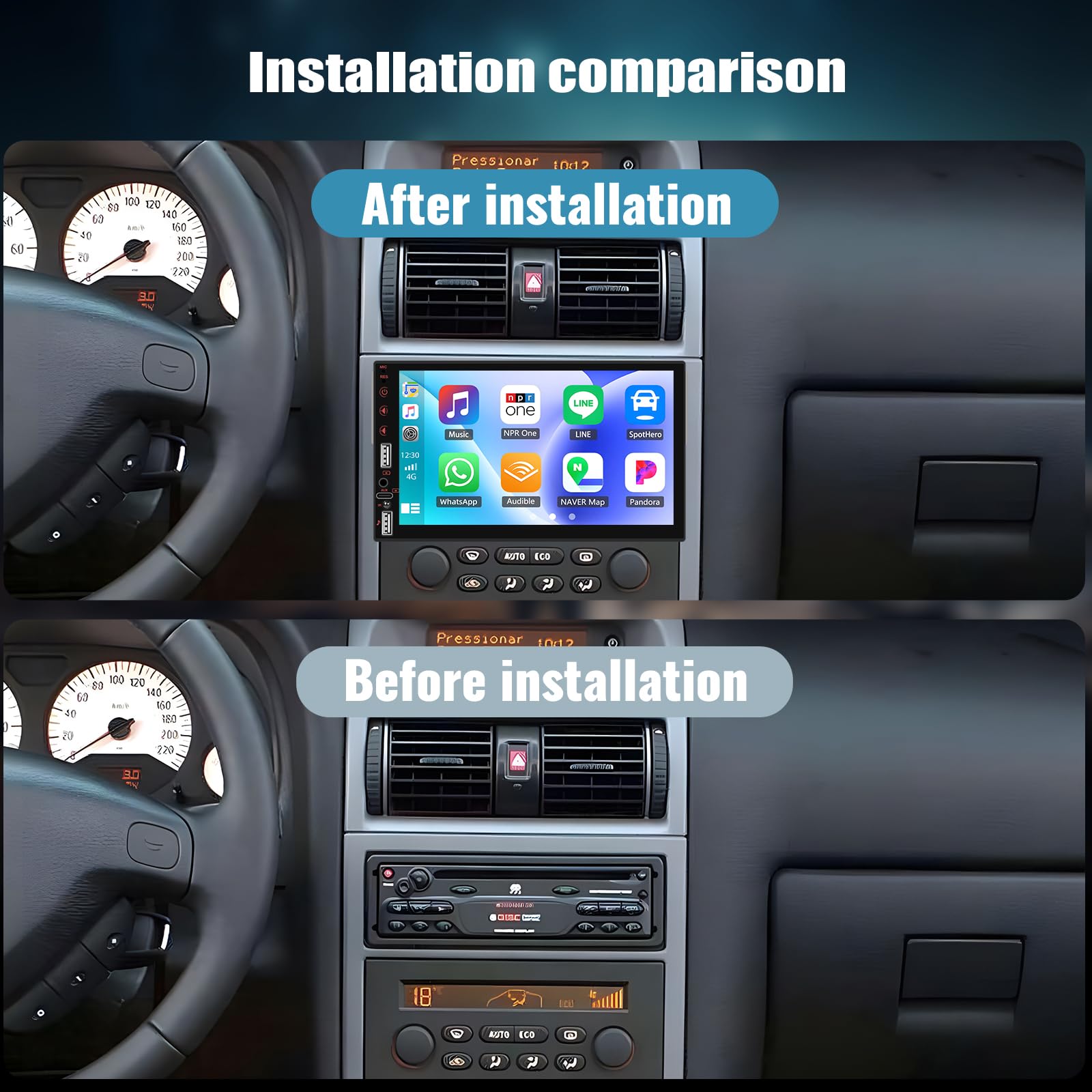 [WIRELSS] CAMECHO 7-calowy bezprzewodowy odtwarzacz samochodowy 1 DIN z dotykowym ekranem LCD obsługa CarPlay i Android Auto Bluetooth FM EQ USB/TF AUX-in + SWC