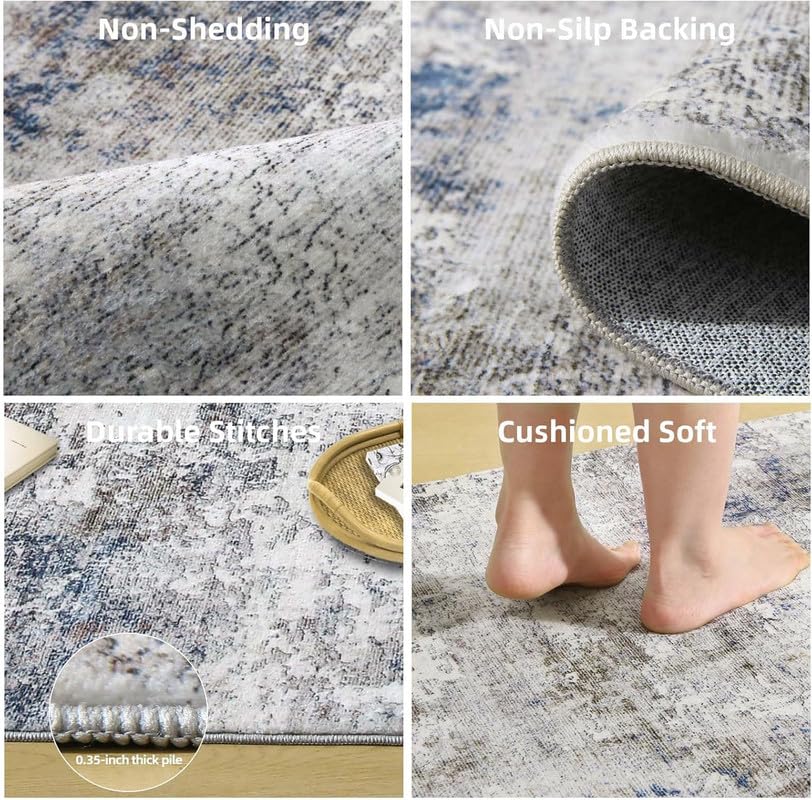 Machine Washable Runner Rug for Kitchen: 2'x6' Hallway Runner Rug Stain Resistant Non Slip Abstract Floor Rug with Rubber Backing Non Shedding Soft Carpet Runners for Indoor Entryway Bedroom Bedside