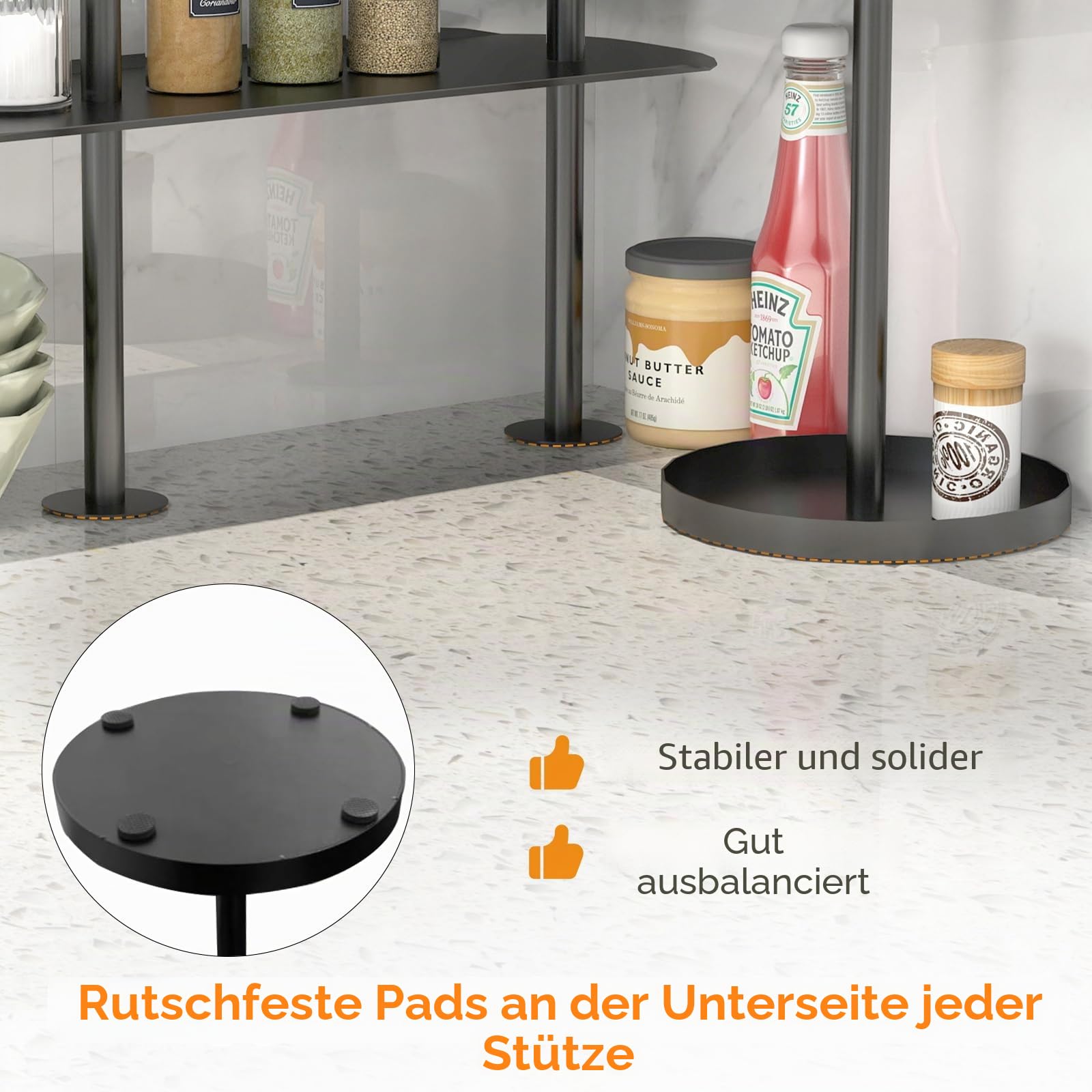 STWWO Organizer für Küche Arbeitsplatten, Verstellbar Eckregal Schreibtisch Organizer Metall Gewürzregal mit 3 Etagen Kaffeebarständer Vertikale Rack für Esszimmer Küchen Badezimmer, Schwarz