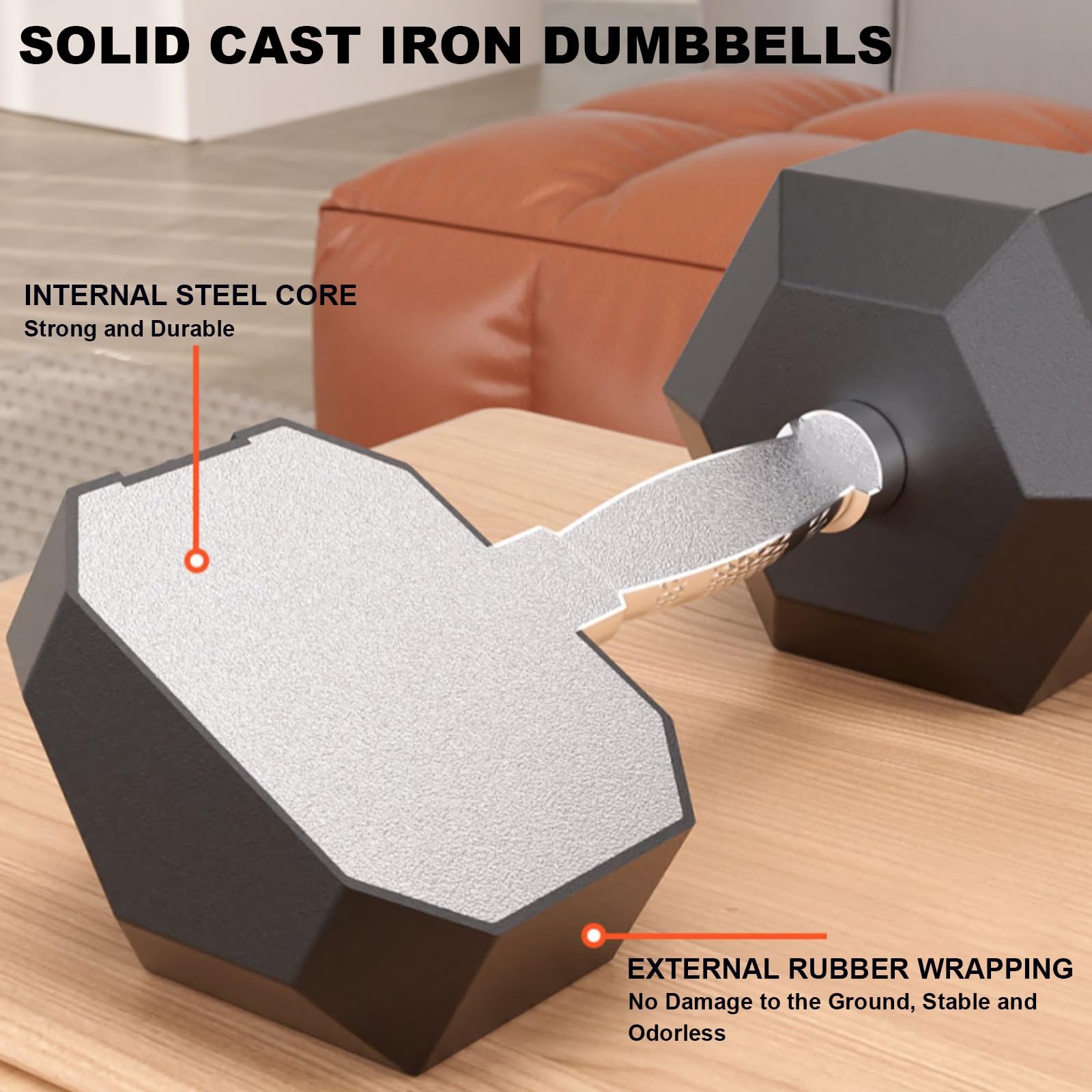 Dumbbell Set Rubber Outer With Case Rubber Coated Hex Dumbbell