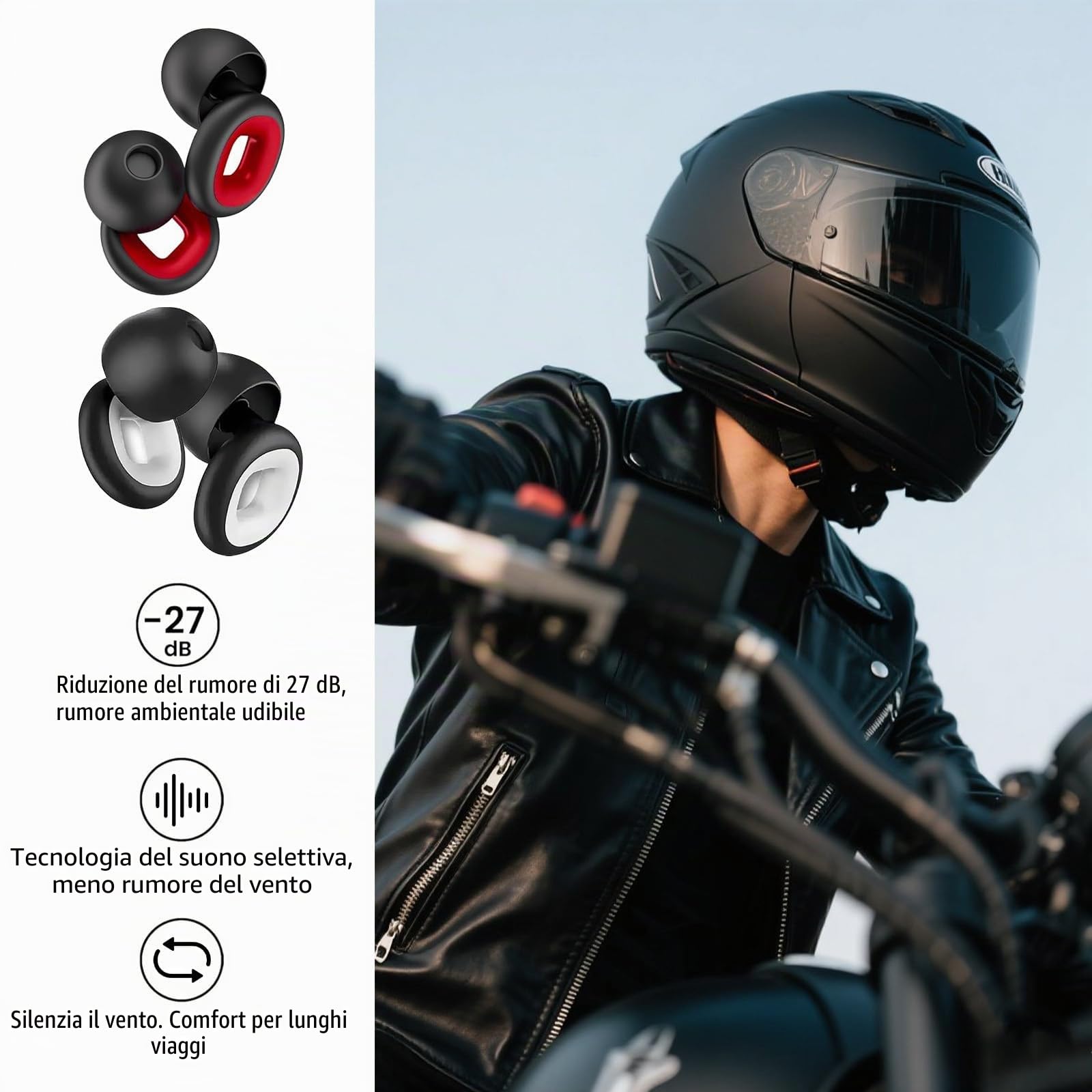 AzureRay Tappi per Orecchie Moto 27 dB - Moto Earplugs Riutilizzabili per Riduzione Rumore - Ideali per Dormire, Studio e Viaggi (2 Pezzi + Custodia)