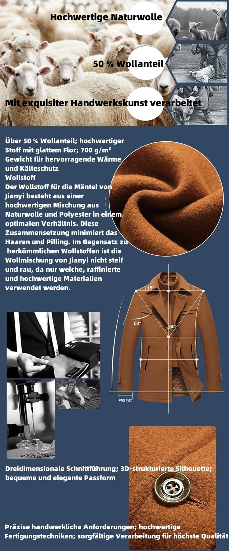 Cappotti Di Lana Da Uomo Trench Corto Invernale Imbottito In Misto Lana Spessa con Colletto Interno Rimovibile Giacche Trench Da Uomo Soprabito Lungo Fino Ai Fianchi Abbigliamento Da Lavoro