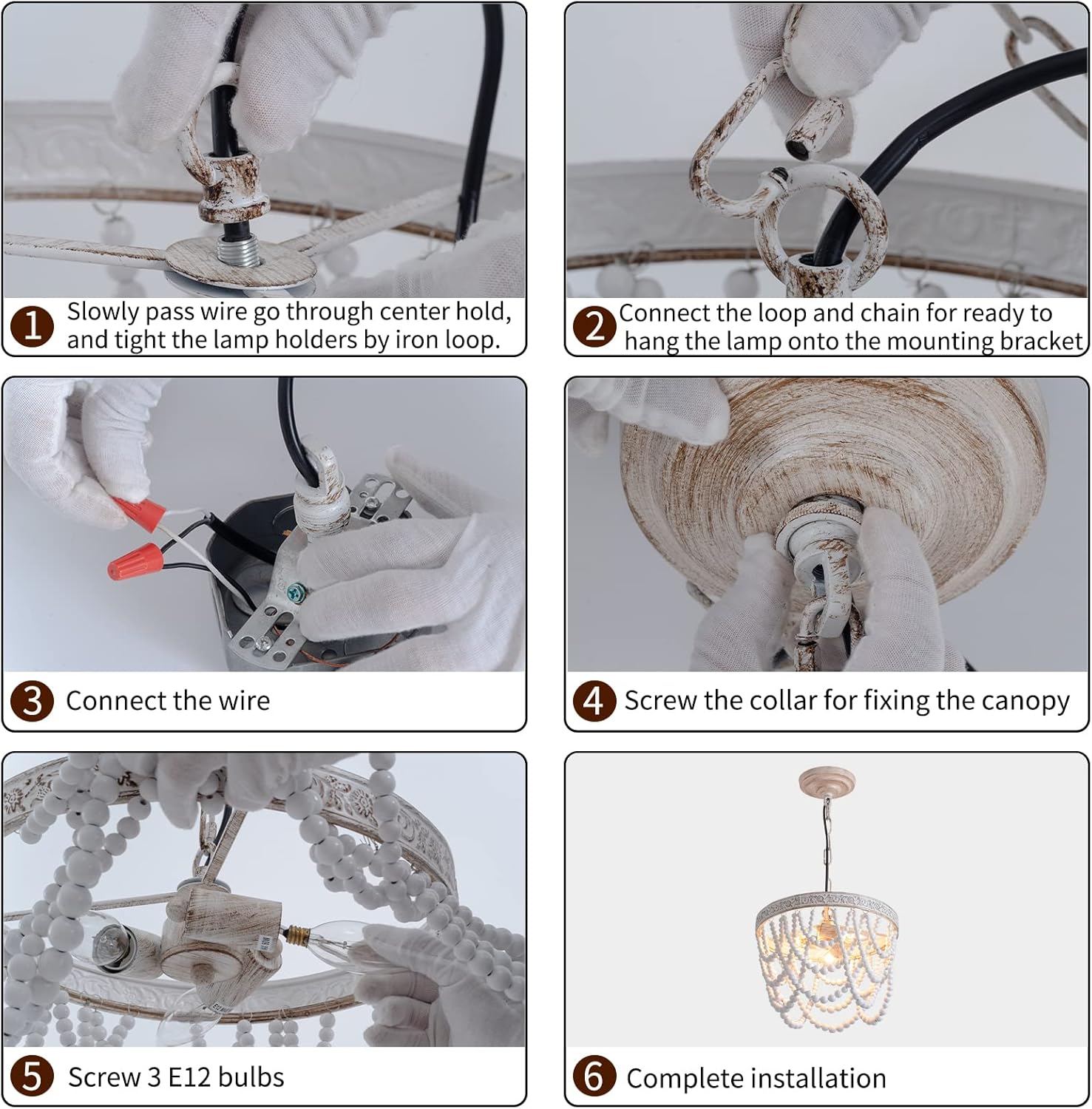 3-Light Wood Bead Pendant Light, Boho Light Fixture with Engraving Pattern, Farmhouse Ceiling Wooden Beaded Hanging Lighting Fixtures for Hallway Baby's Nursery Bedroom Bathroom Foyer Kitchen