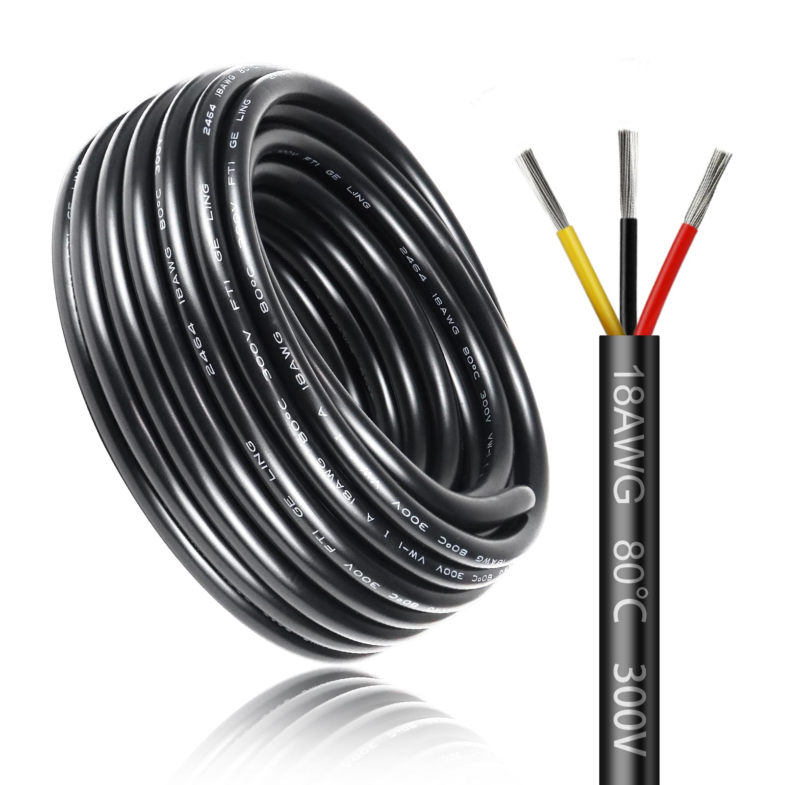 Cable Eléctrico 20 Metros 18 AWG 3x0,75mm², Cable de 3 Conductores 5V/12V/24V/220V, Cobre Estañado, Flexible y Flexible, Baja Impedancia, Alta Resistencia a la Temperatura, Cable de Extensión