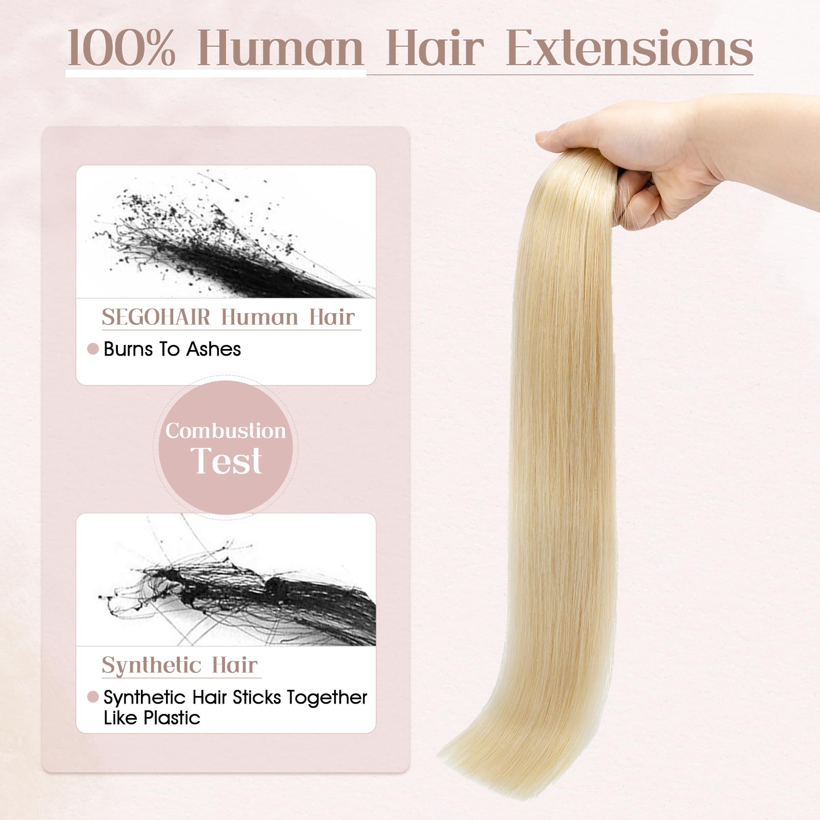 SEGOHAIR Tape in Hair Extensions Human Hair, 12" Invisible 10Pcs Real Hair Straight Natural Remy Tape Hair Extensions - Bleach Blonde - Image 2