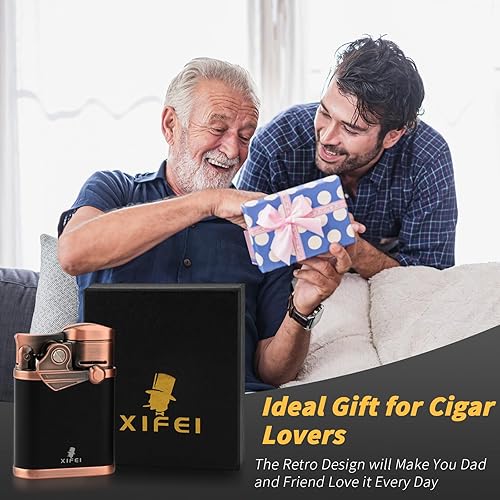 Miniatura 6 de XIFEI Encendedor de puros con 4 chorros con soporte para puros, encendedor de brazo basculante a prueba de viento, llama ajustable, encendedor de