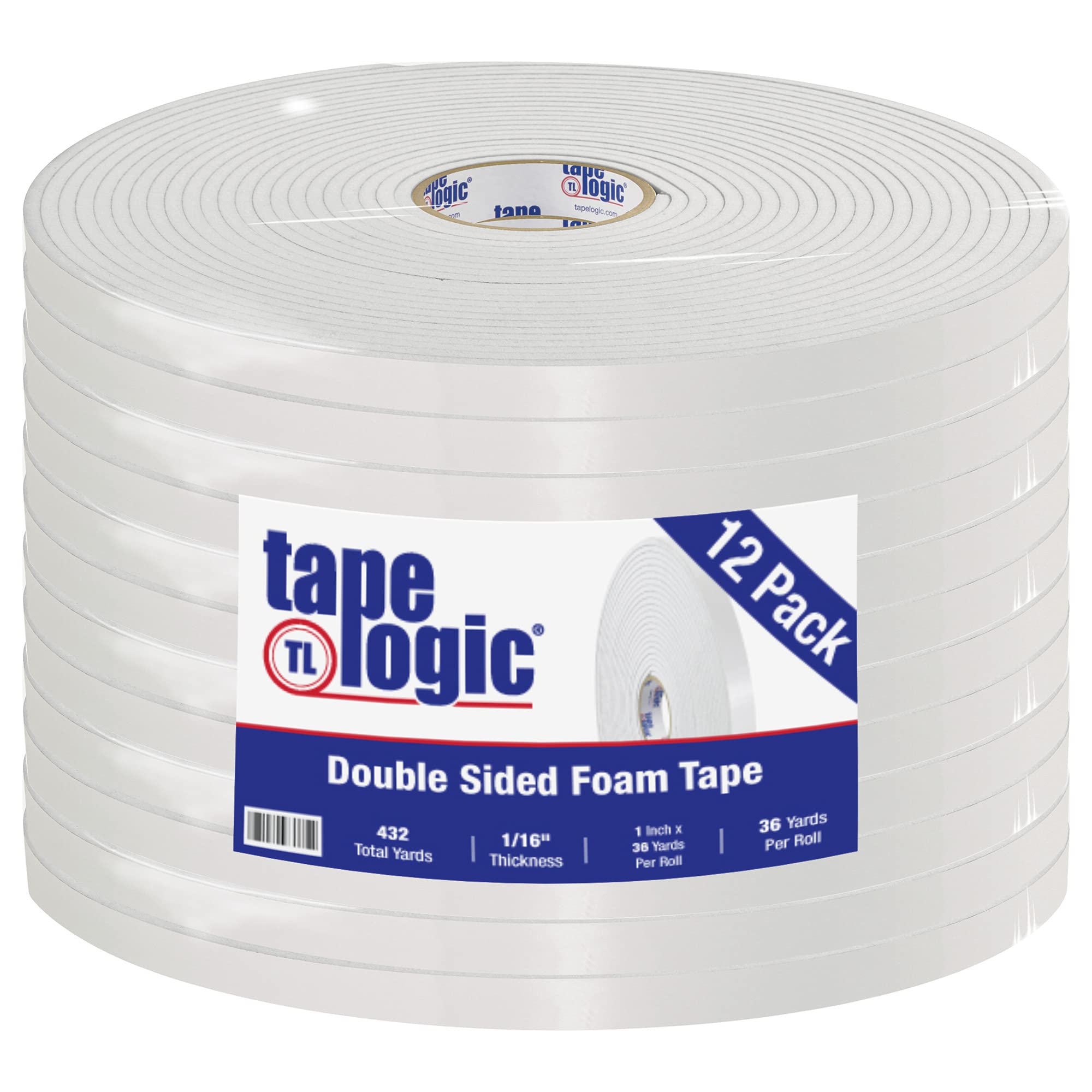 Aviditi Tape Logic Double Sided Foam Mounting Tape – One Size, Polyethylene (PE), White, Pack of 12, Model T955116