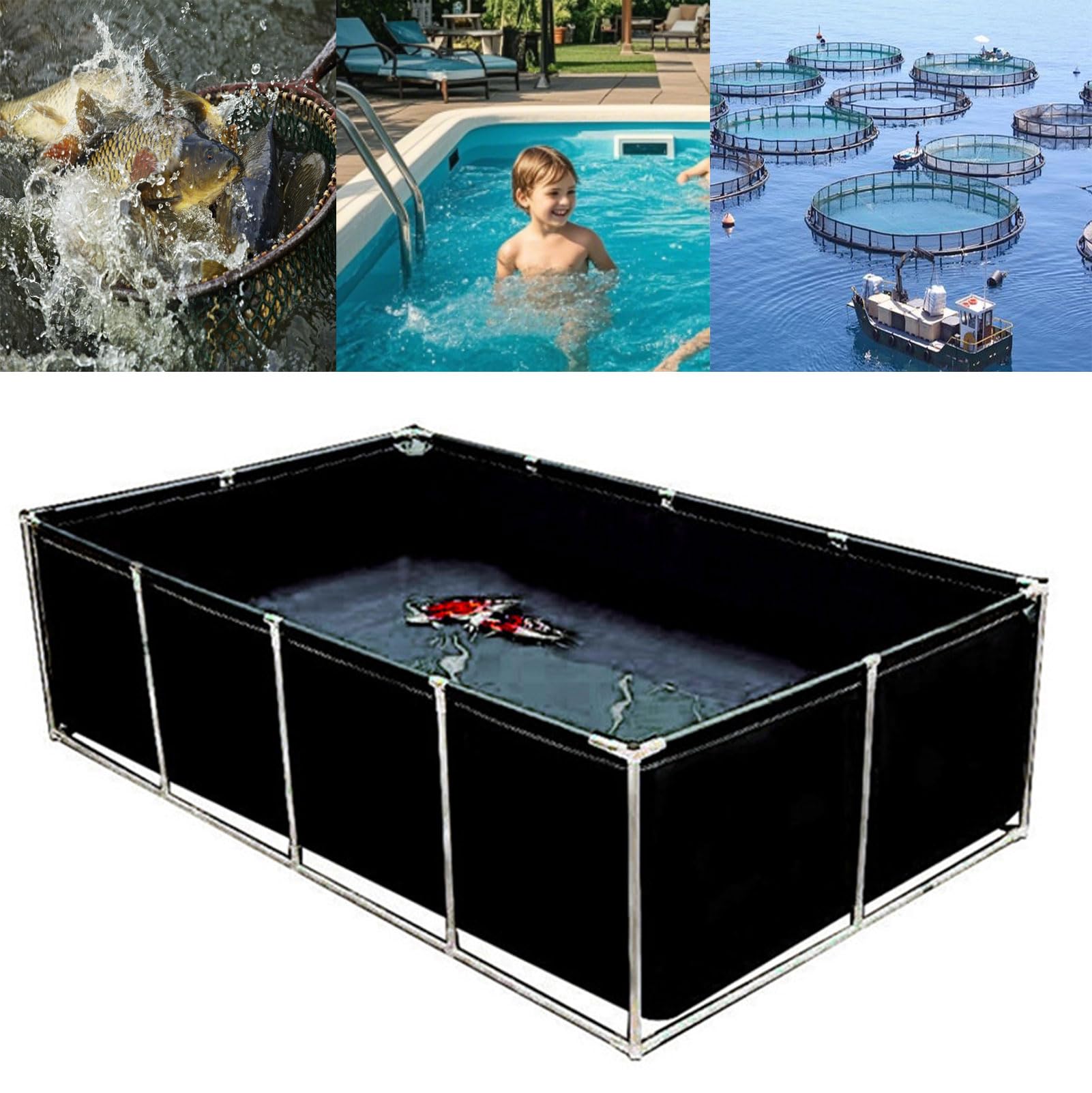 Piscina fuori terra con struttura in acciaio, resistente piscina da giardino per famiglie e bambini, facile da montare, grande design rettangolare