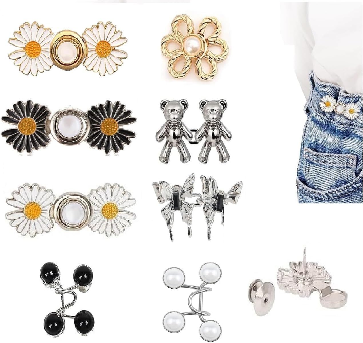 Denim Button Kit (8 PCS) – No-Sew Snap-On Metal Jeans Buttons for Pants, Skirts & Shorts, Easy Waist Size Adjustment & DIY Repair (359 Mix)