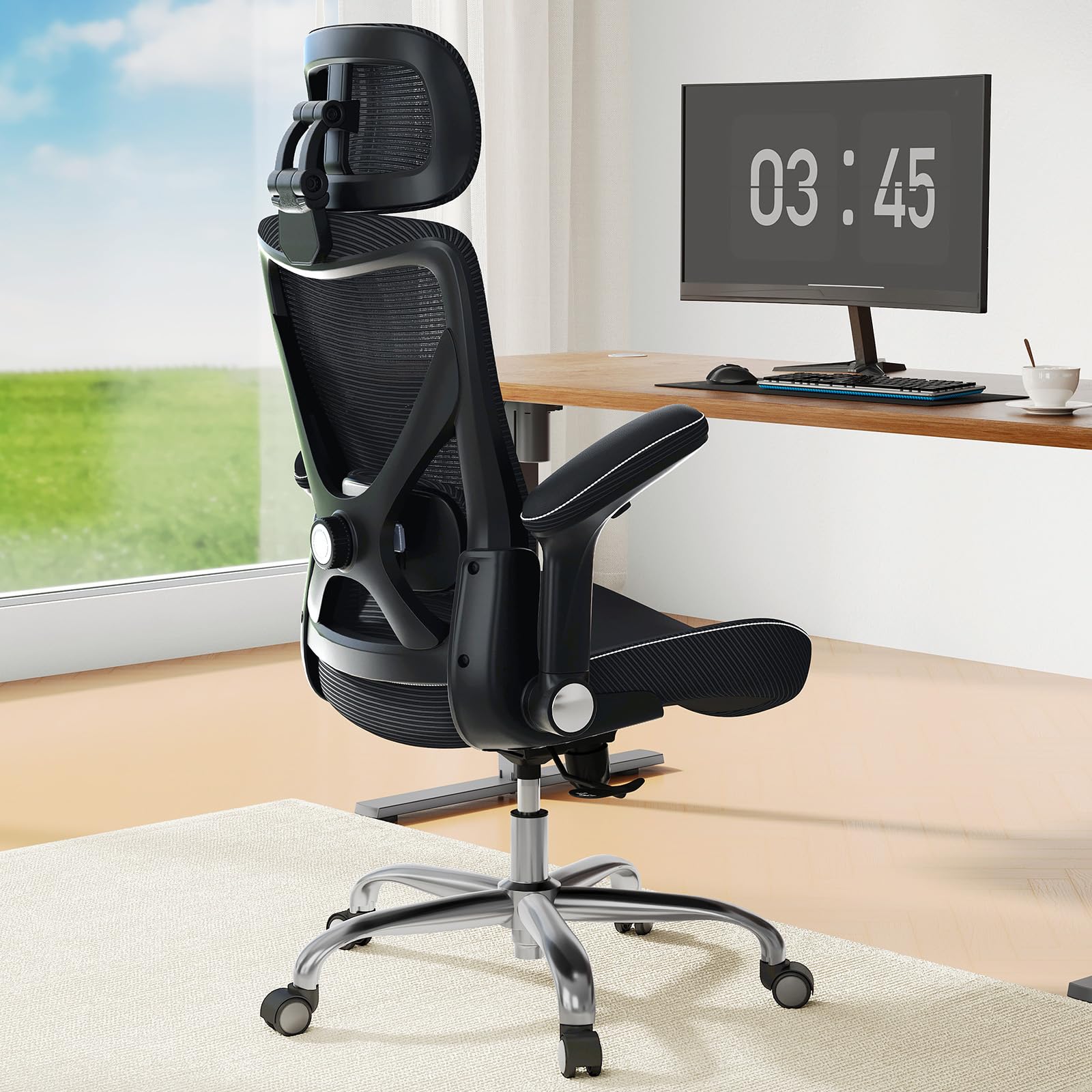 TRALT Bürostuhl - Ergonomischer Bürostuhl mit Verstellbare Lordosenstütze Kopfstütze Office Desk Chair - Gaming Stuhl in X-Form Büro Stuhl - Schreibtischstuhl Computerstuhl 150kg Dark Schwarz