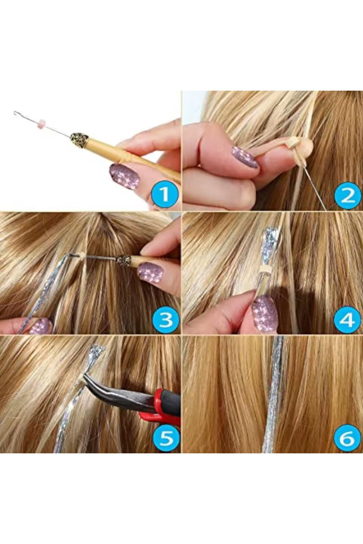Hb Tasarım Hair Tinsel - Saç Simi - Simli Karışık Renkli - (Katlanmiş) 60 Cm - Tek Tutam