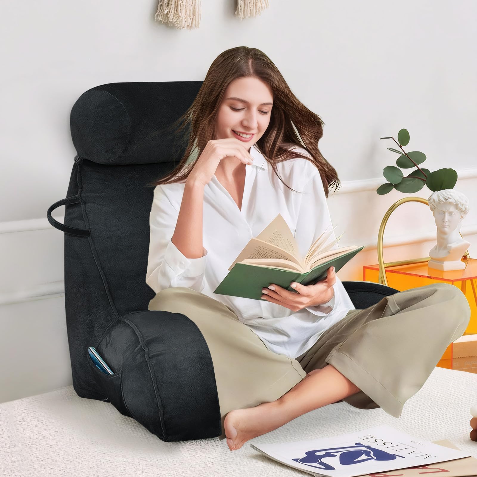 GKXLH Almohada de Lectura - Almohadas de Lectura de Terciopelo para Sentarse en la Cama Adultos, Almohada de Espalda para Sentarse en la Cama con Almohada Redonda, Almohadas de Descanso para Cama con