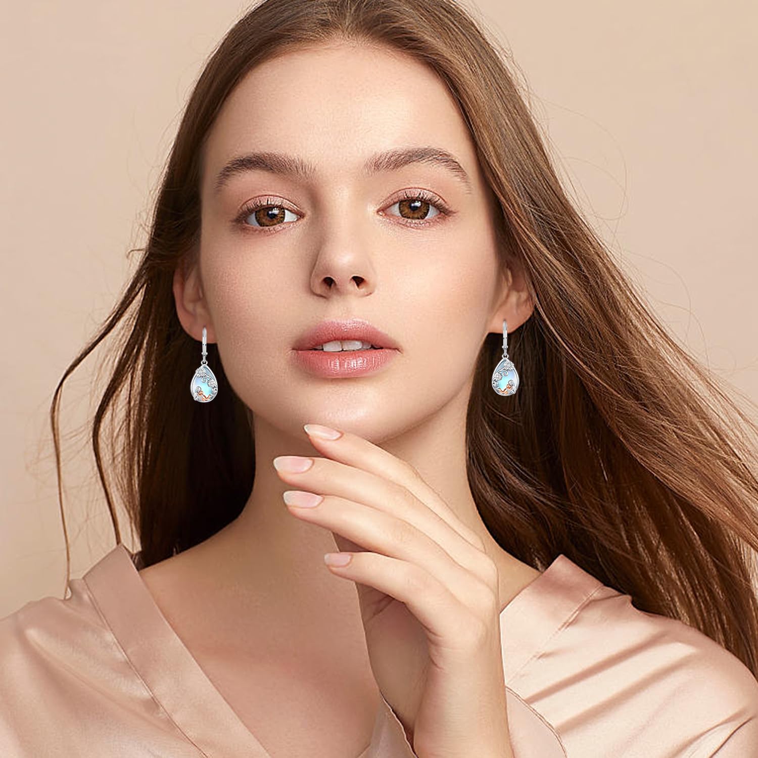 Odinstone 925 Sterling Silver Cat Moonstone Ladies Earring Drop Hanging Earrings Hypoallergenic Jewelry for Women