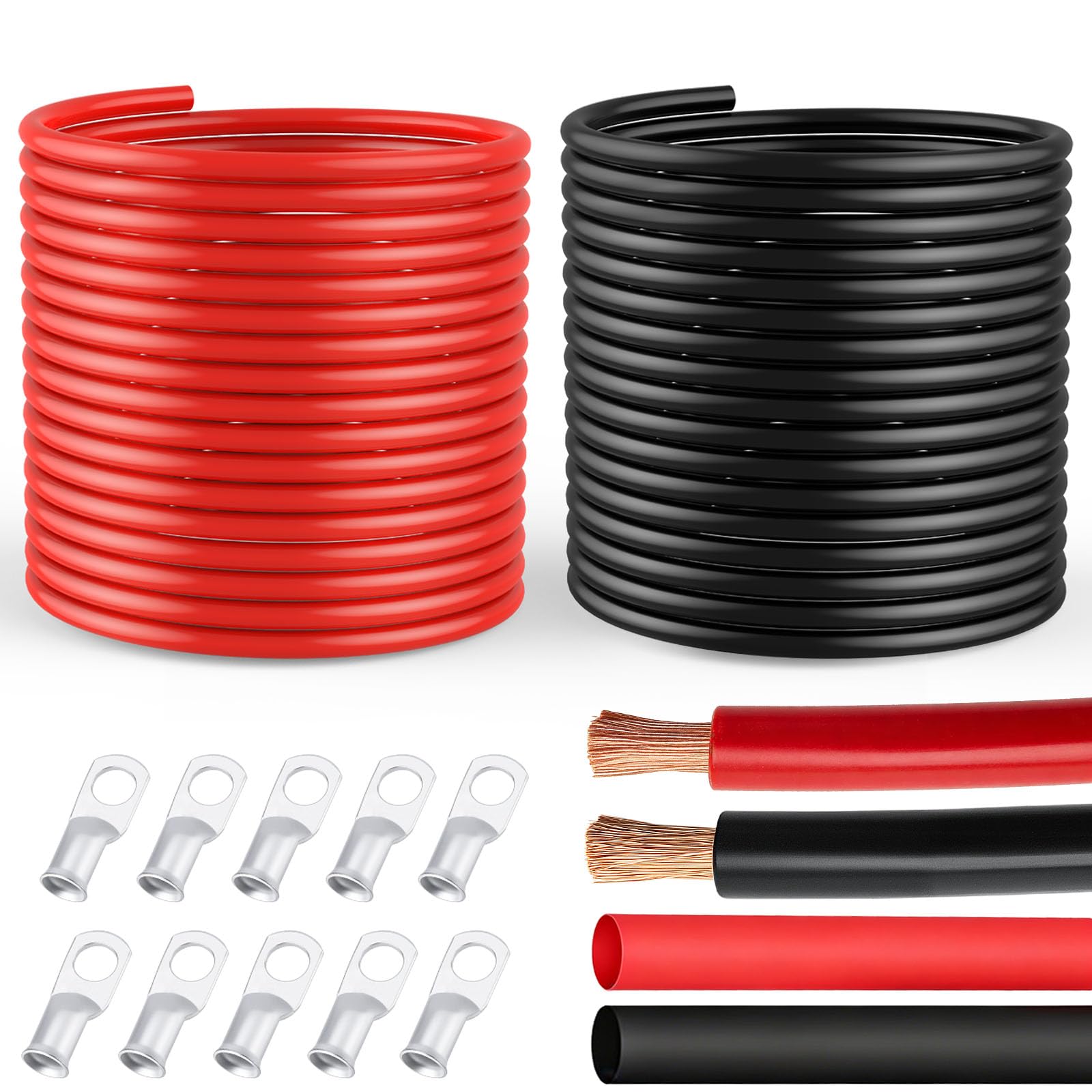 6 Gauge Wire 10Ft Black + 10Ft Red Pure Copper