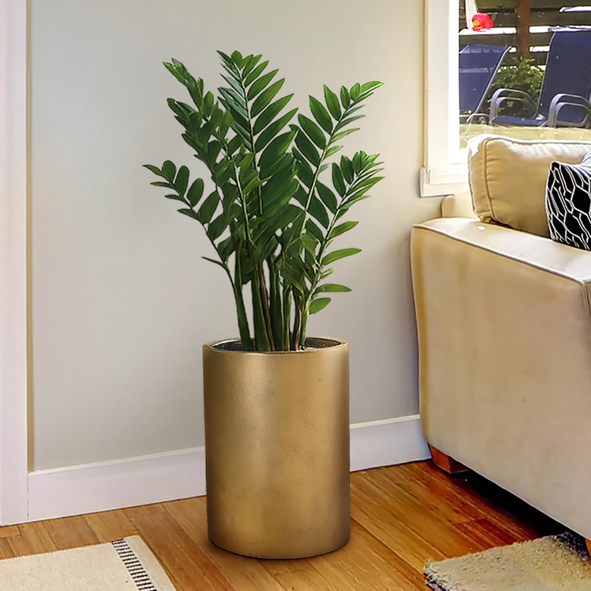 Idealist Gold Plant Pot 45Cm Tall | Reinforced Stone Indoor Round Planter W26 H45 Cm With Inner Top D22 Cm, 16 Litres