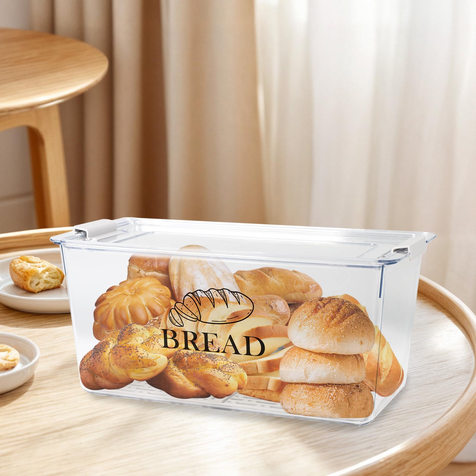 Contenitore per pane in PET trasparente con divisorio e coperchio ermetico – Contenitore per pane senza BPA con chiusura a clip, impilabile per toast, dolci, bagel – contenitore da cucina