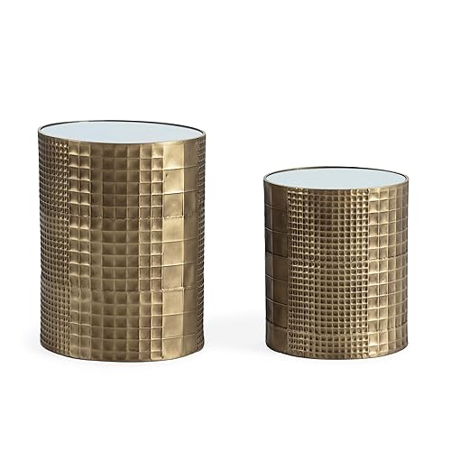 Juego de 2 Mesa Auxiliar 42X42X54 36X36X43 Metal DoradoEspejo