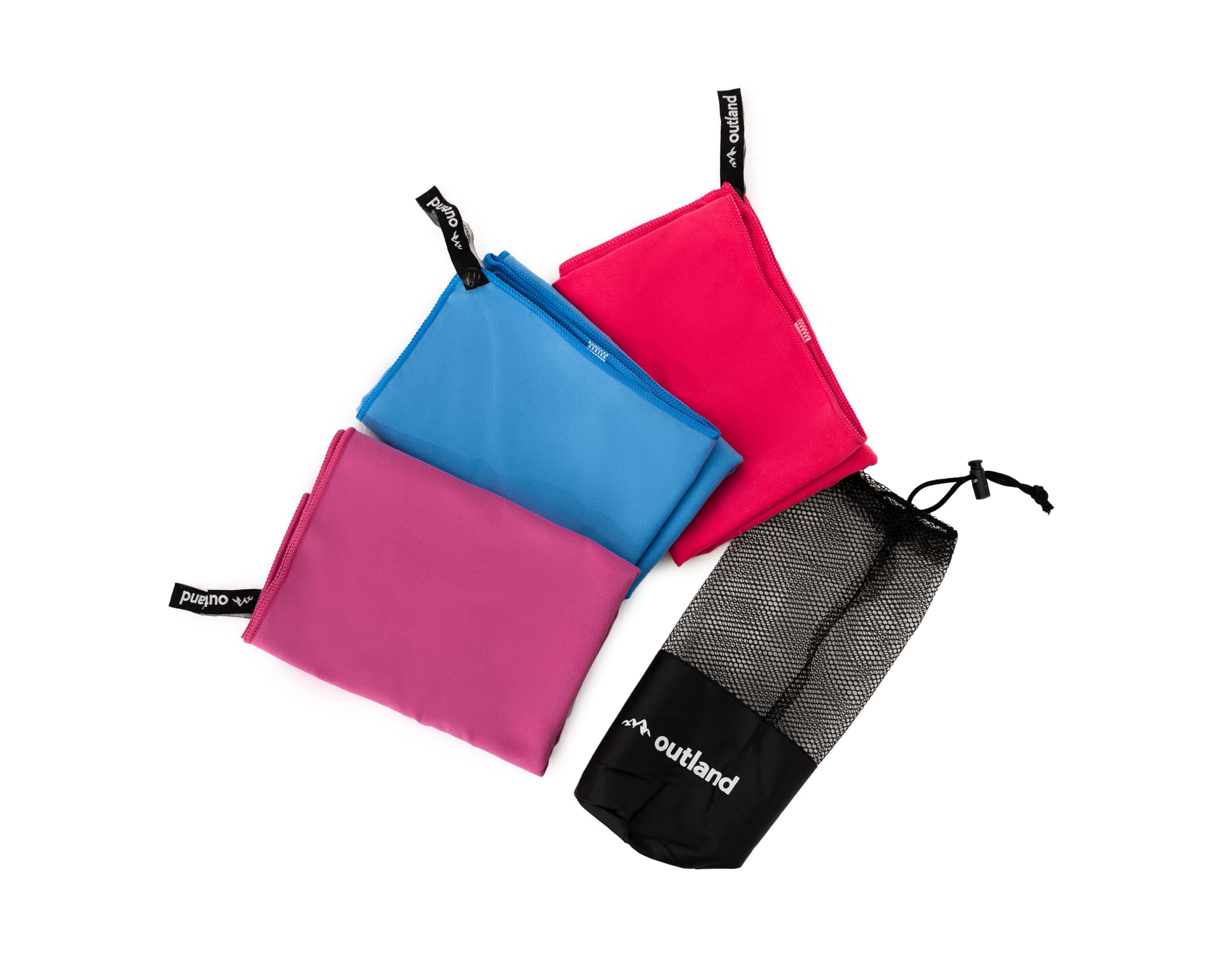outlandMicrofiber Gym Towel QuickDry Lightweight Compact Fast-Dry for Workout Gym pilates Yoga Sports and Outdoor. Set of 3 in Mesh Bag (Pink-Blue-Purple)
