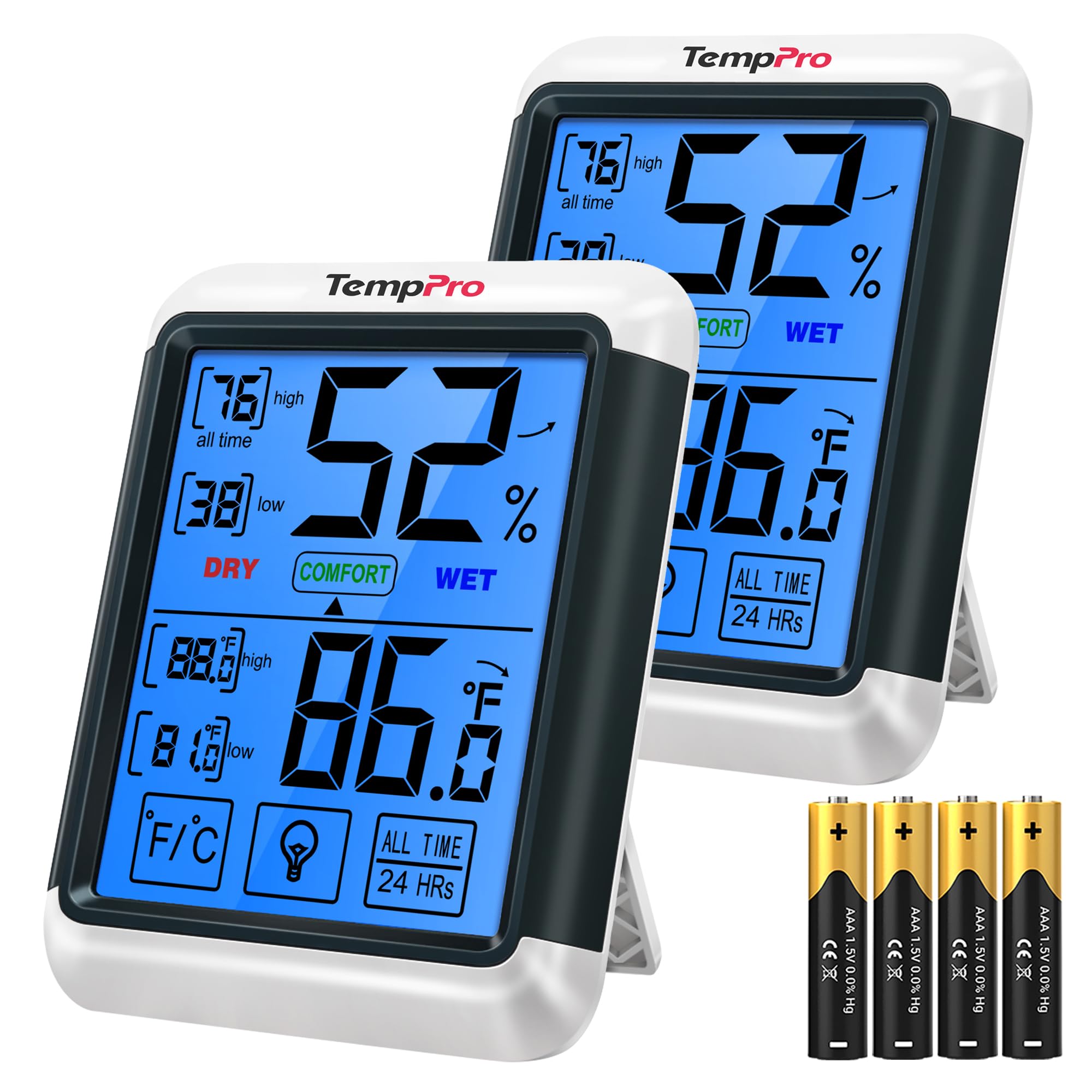 ThermoPro TP55 2 Pieces Digital Hygrometer Indoor Thermometer Humidity Gauge with Jumbo Touchscreen and Backlight Temperature Humidity Monitor-image-5