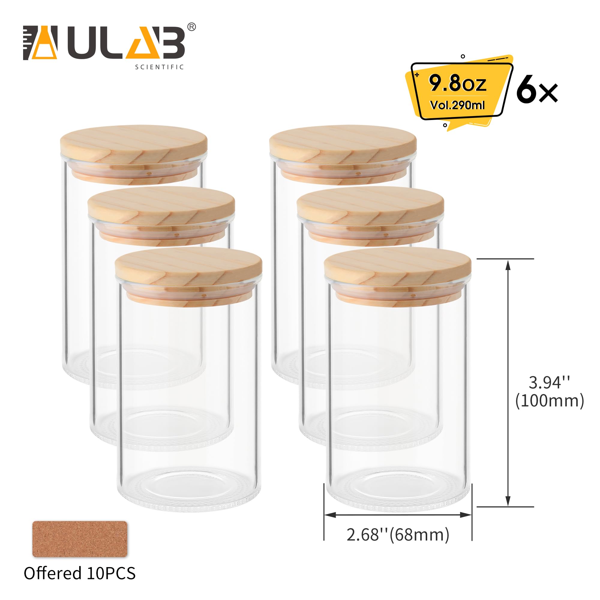 ULAB Juego de recipientes de vidrio grueso para alimentos con tapa, tarro de almacenamiento transparente, juego de recipientes herméticos de vidrio para galletas, pasta, granos de café, USJ1001