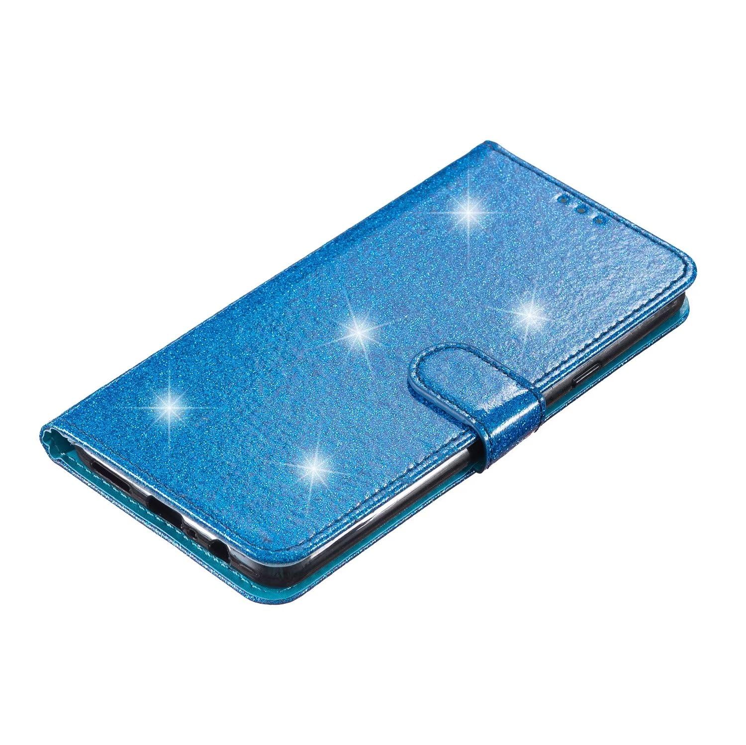 Custodia A Libro Con Glitter Per Xiaomi Redmi Note 12 Pro 5G - Portafoglio Con Cuori E Diamanti, Chiusura Magnetica, Blu - 3