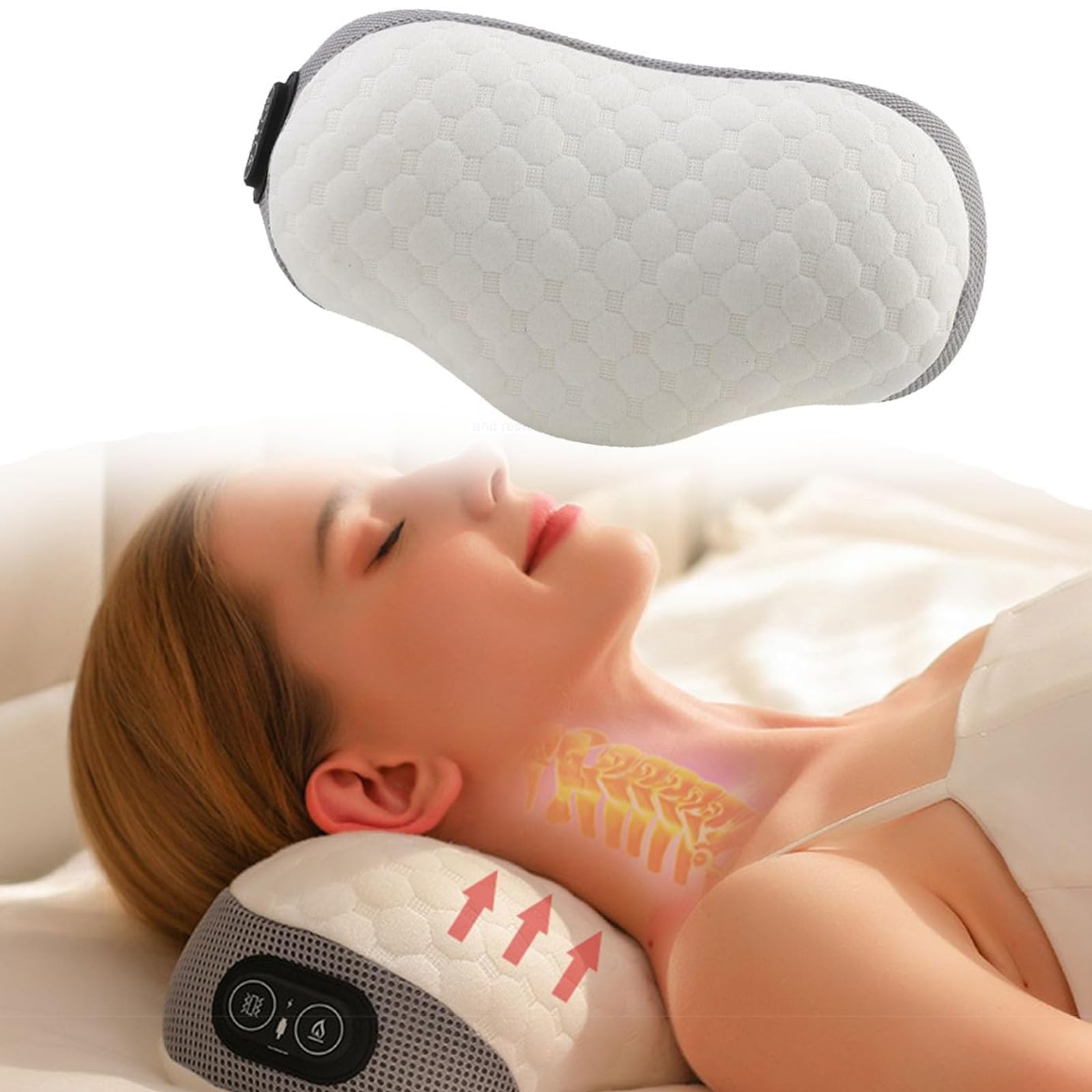 Cuscino per massaggio cervicale, riscaldamento USB, memory foam, cotone traspirante, massaggio e trazione con vibrazioni, sollievo dalla rigidità per casa, lavoro e viaggi