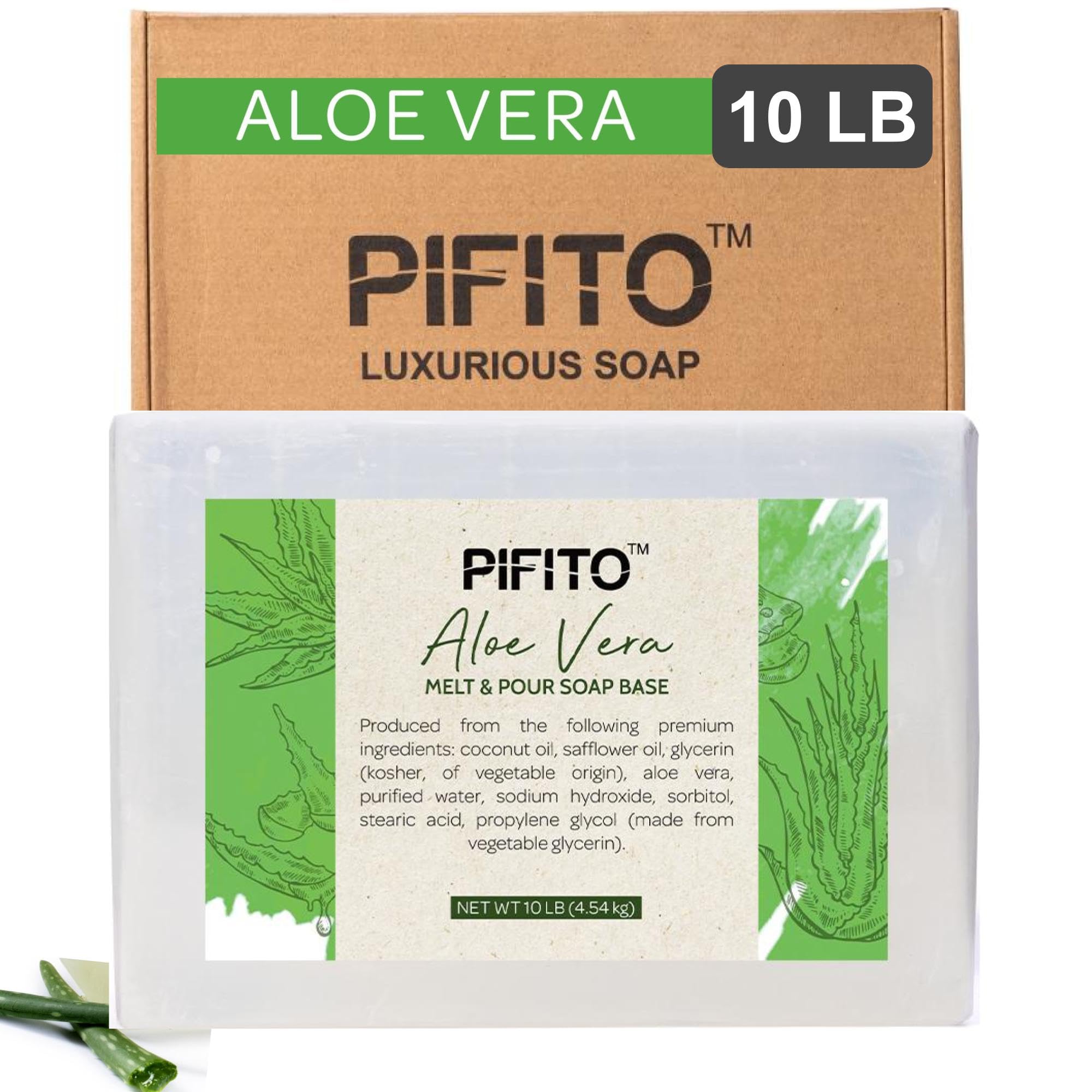 Pifito Aloe Vera Melt and Pour Soap Base (10 lb) │ Bulk Premium 100% Natural Glycerin Soap Base │ Luxurious Soap Making Supplies