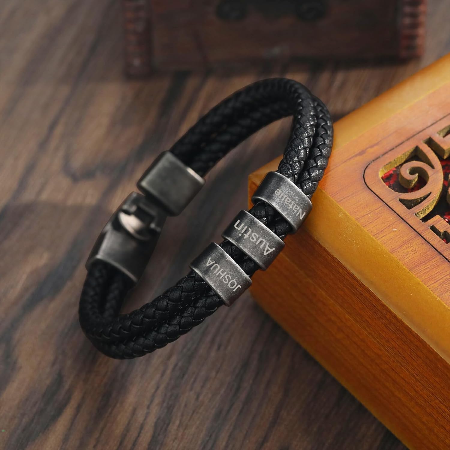 ROSI Men's Leather Cuff Bracelet RetroVintage Style Customizable Gift Personalize with Names for a Unique Touch Handcrafted Leather Bracelet for Dad Ideal for Customized Bracelets Fathers Day