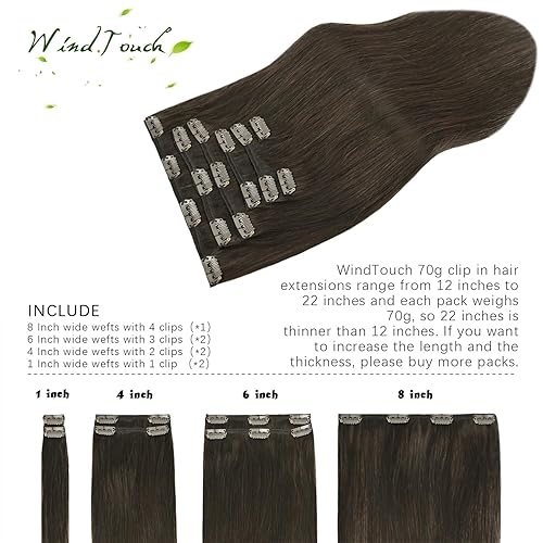 Miniatura 3 de Extensiones de cabello humano Remy suave con pinzas, color castaño oscuro, 2.47onzas, N. 2, 20pulgadas, 7 unidades, para mujer y Día del Amor y la