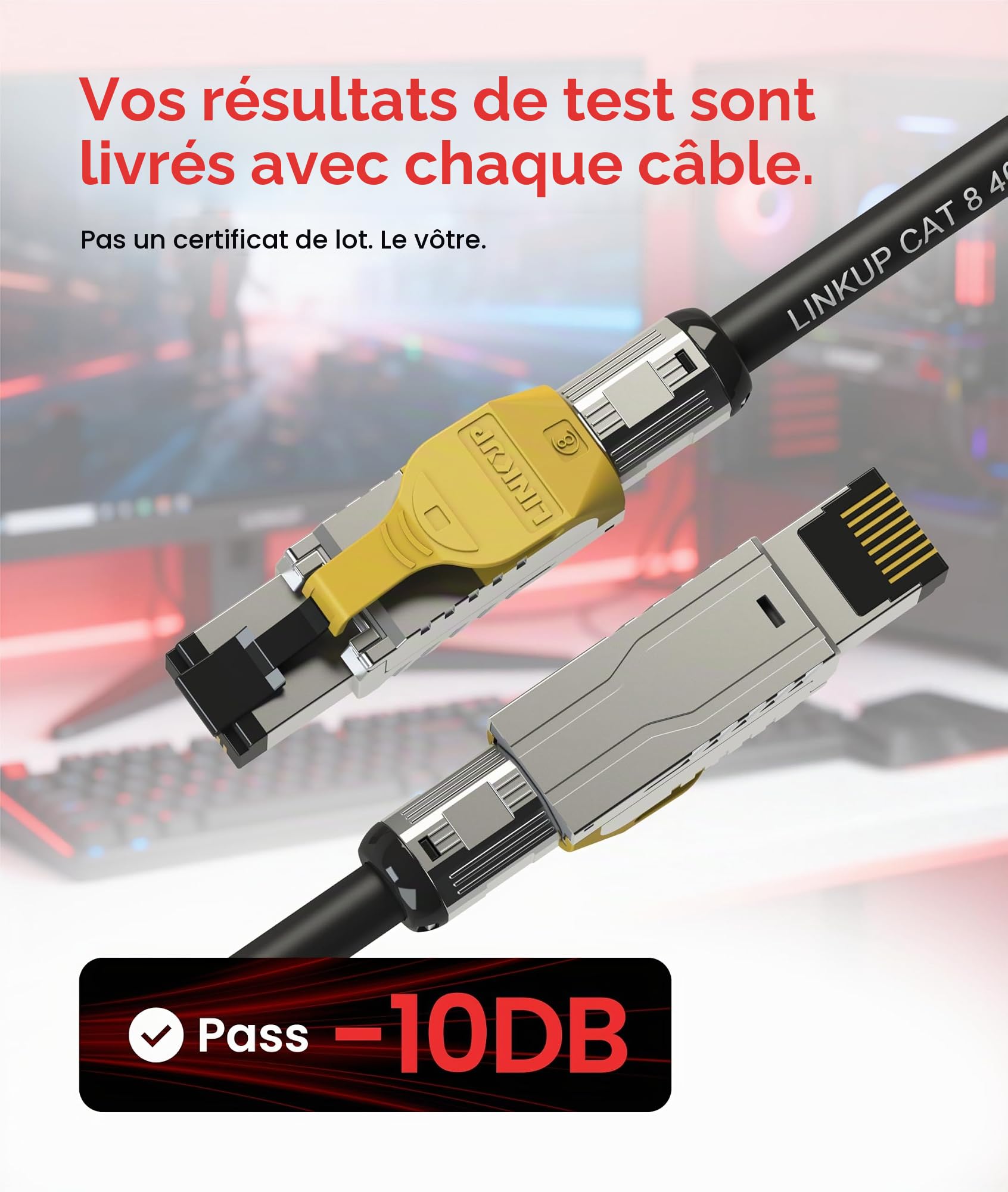 LINKUP - [GHMT & DSX8000 Certificado Cable de Conexión Ethernet Cat8 S/FTP 22AWG Cable Sólido Blindado Doble┃2000MHz 2GHz 40Gbps┃5ª Gen Ethernet LAN Red Cables de Estructura┃Negro┃2m (6.7 pies)