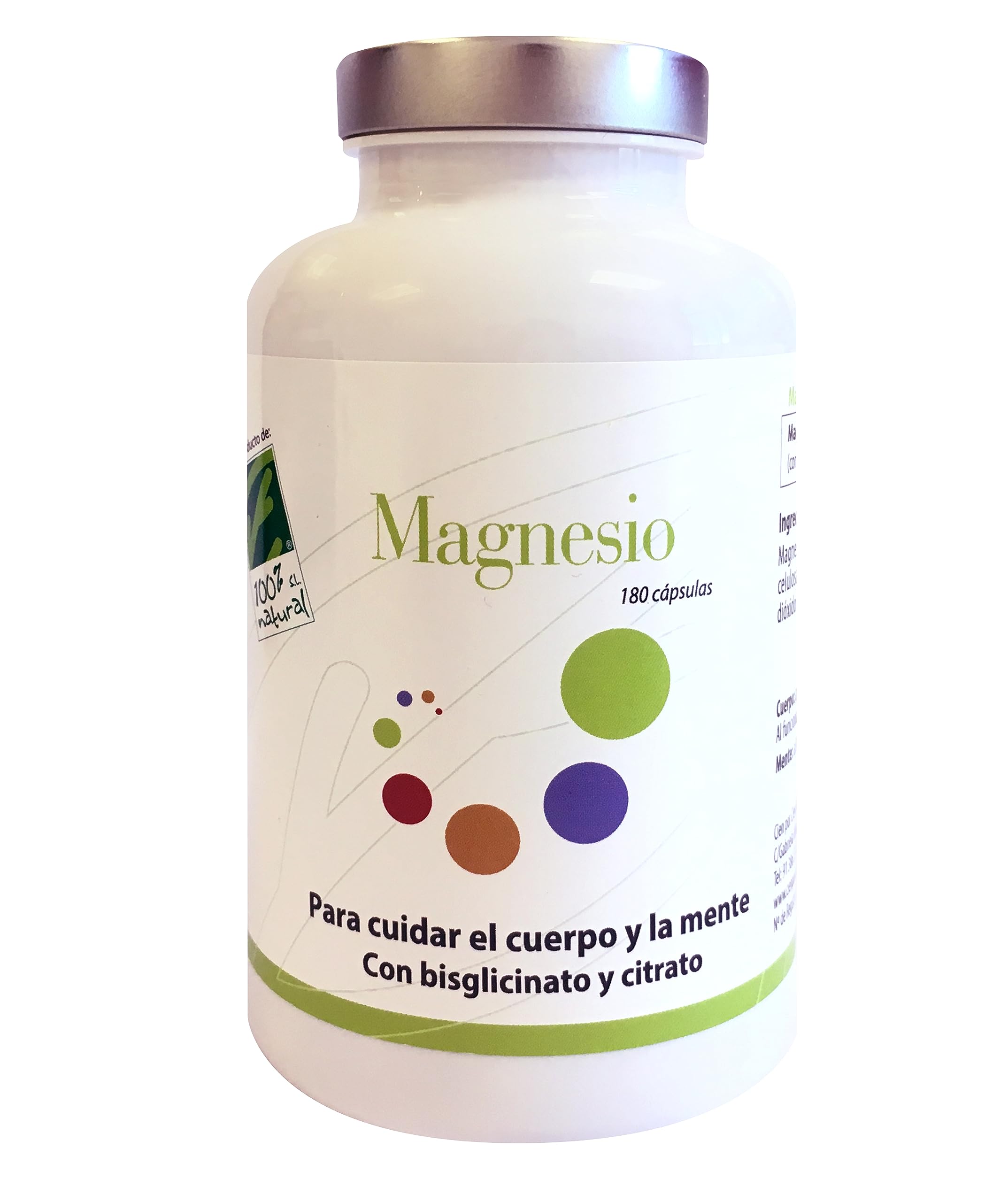Magnesio - Citrato y Bisglicinato de Magnesio - 180 Cápsulas - Ayuda a Disminuir Cansancio y Fatiga - Revitaliza Cuerpo y Mente - Contribuye al Funcionamiento Muscular y Nervioso - 100% Natural
